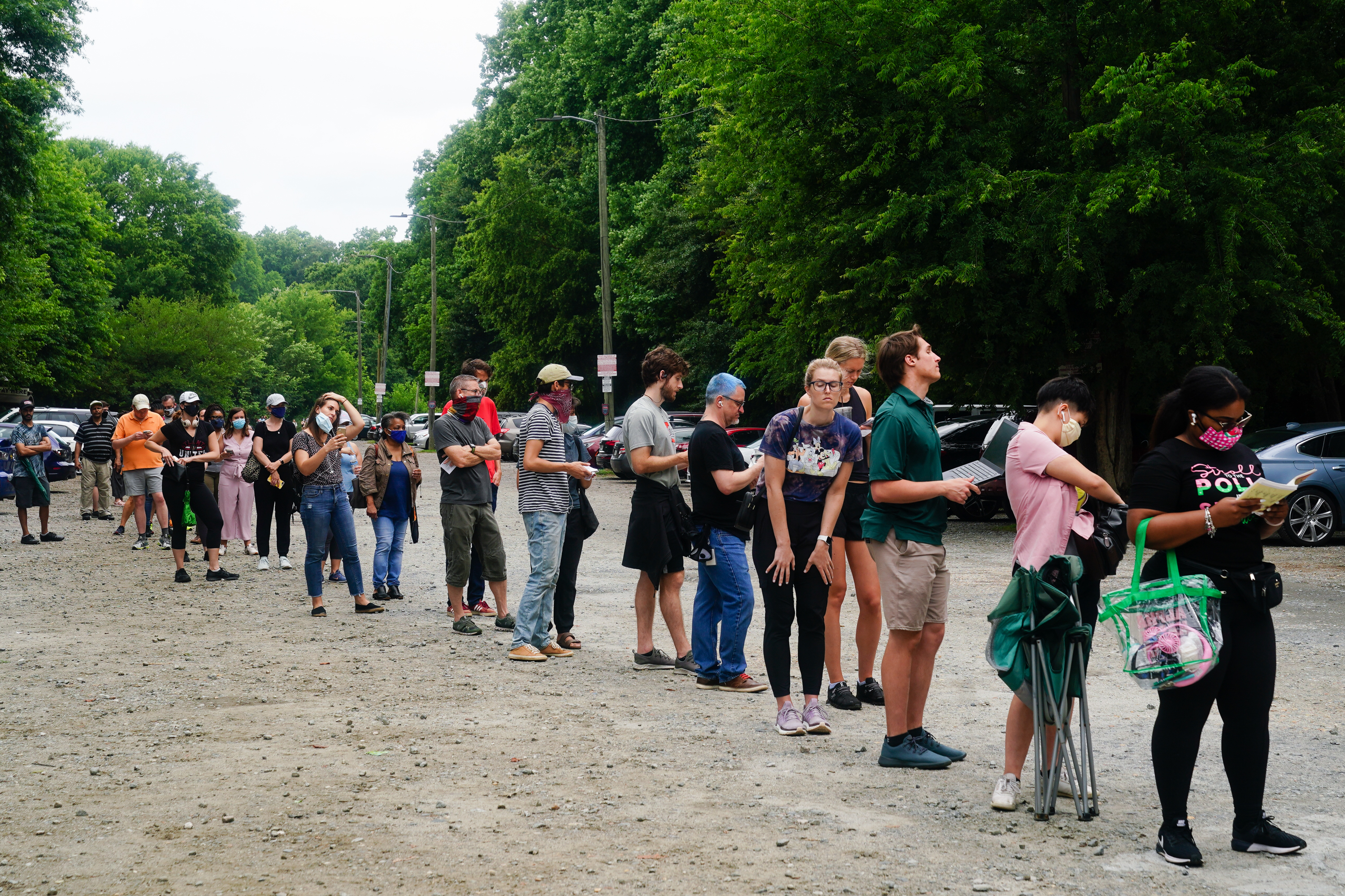 People wait in line to vote in Georgia's primary election on June 9, 2020, in Atlanta, Georgia. (Elijah Nouvelage/Getty Images)