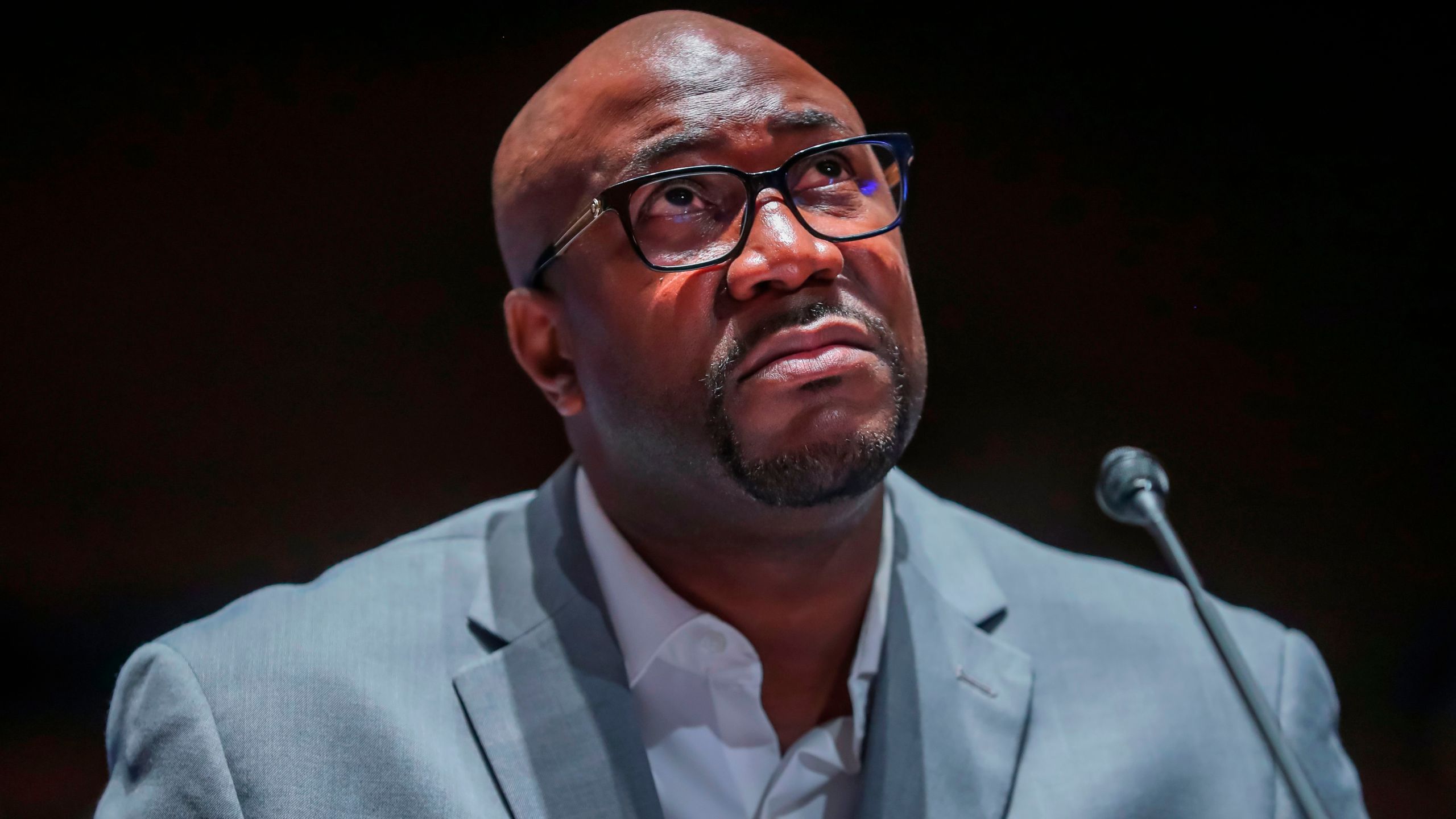 Philonise Floyd, brother of George Floyd, gives his opening statement during a hearing to discuss police brutality and racial profiling on June 10, 2020 on Capitol Hill in Washington, D.C. (MICHAEL REYNOLDS/POOL/AFP via Getty Images)