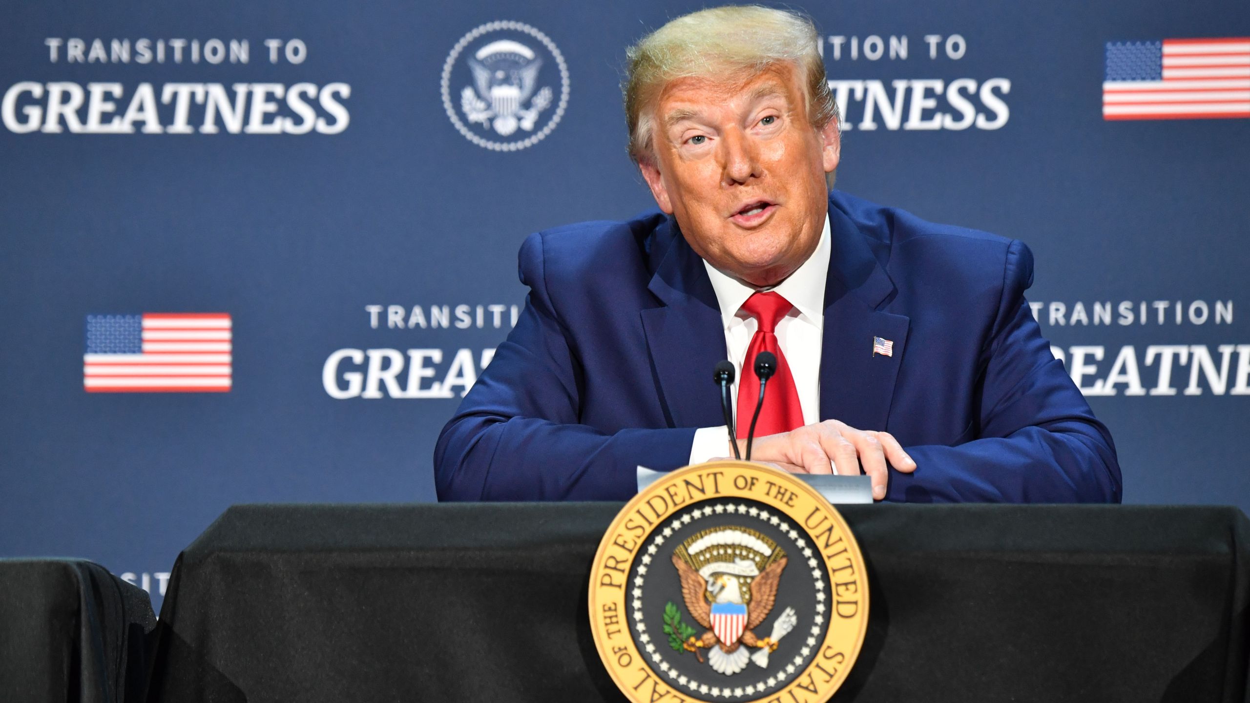 Donald Trump hosts a roundtable with faith leaders, law enforcement officials and small business owners at a church in Dallas on June 11, 2020. (Nicholas Kamm/AFP via Getty Images)