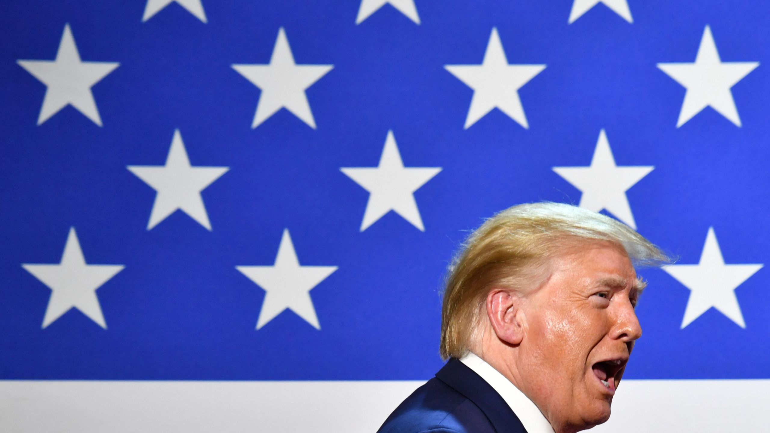 Donald Trump arrives at a roundtable with faith leaders, law enforcement officials and small business owners at a church in Dallas on June 11, 2020. (Nicholas Kamm/AFP via Getty Images)