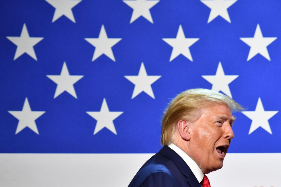 Donald Trump arrives at a roundtable with faith leaders, law enforcement officials and small business owners at a church in Dallas on June 11, 2020. (Nicholas Kamm/AFP via Getty Images)