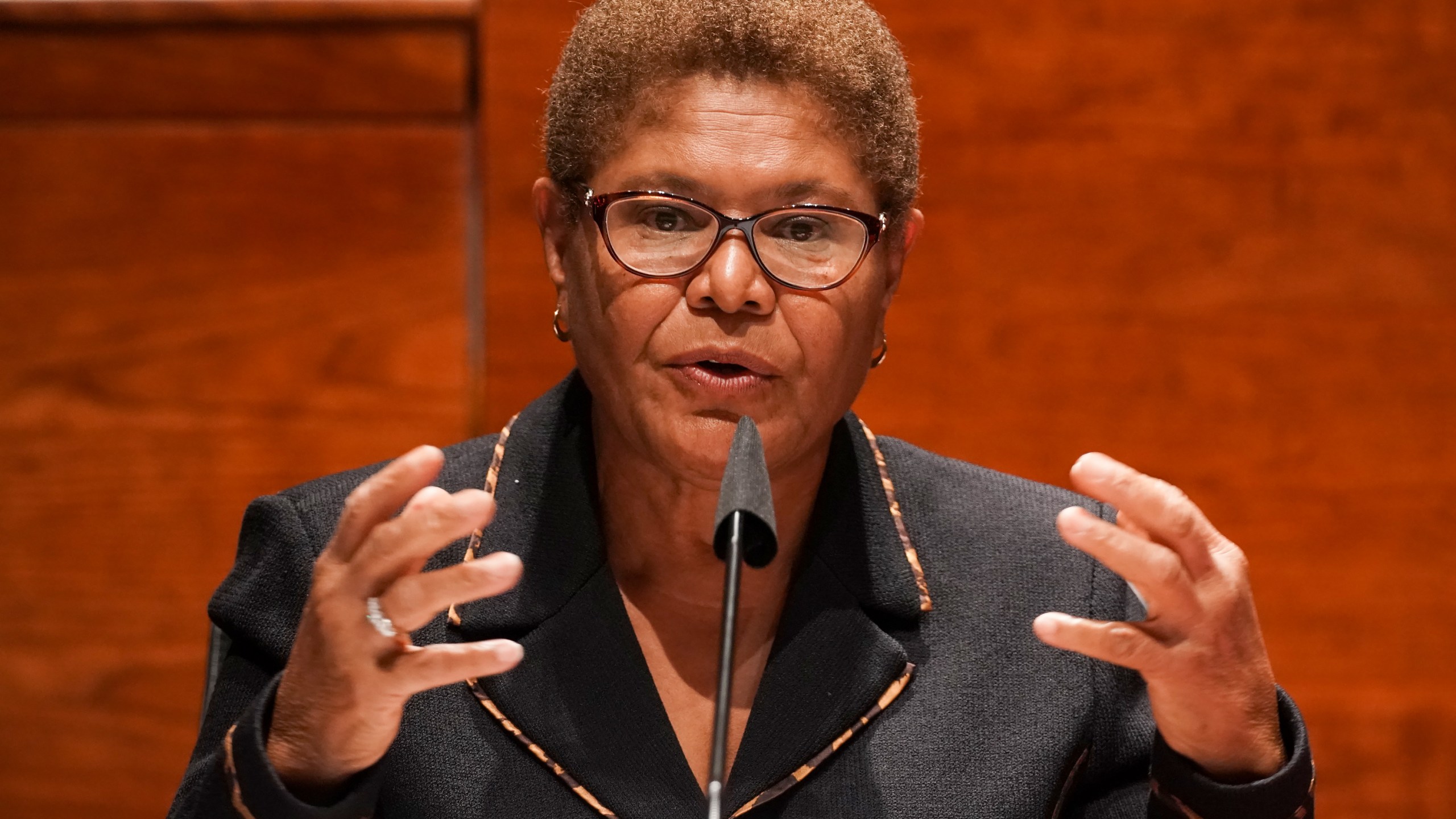 U.S. Rep. Karen Bass (D-CA) gives an opening statement during a Judiciary Committee hearing considering reforms to national policing practices on June 17, 2020. (Greg Nash-Pool/Getty Images)