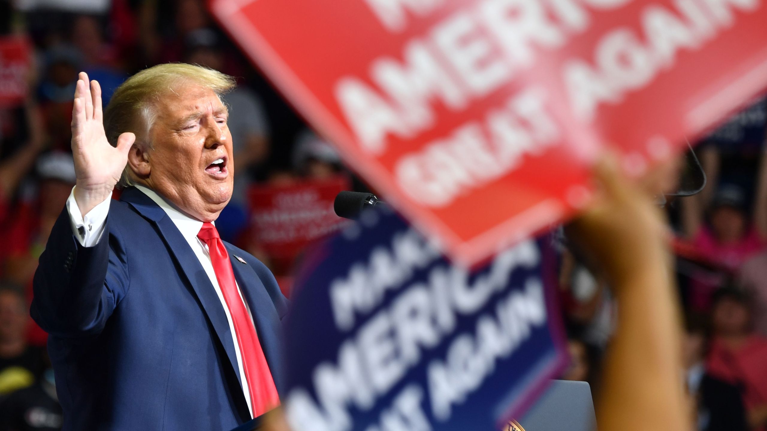 President Donald Trump speaks during a campaign rally at the BOK Center on June 20, 2020, in Tulsa, Oklahoma. (NICHOLAS KAMM/AFP via Getty Images)