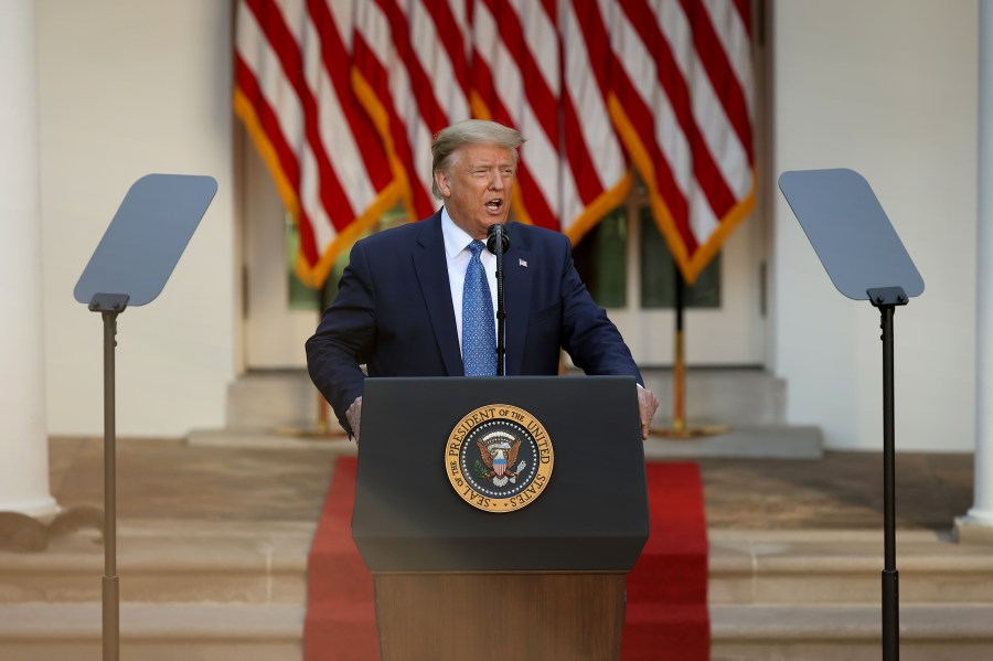 U.S. President Donald Trump makes a statement to the press in the Rose Garden about restoring "law and order" in the wake of protests at the White House June 1, 2020, in Washington, DC. (Chip Somodevilla/Getty Images)