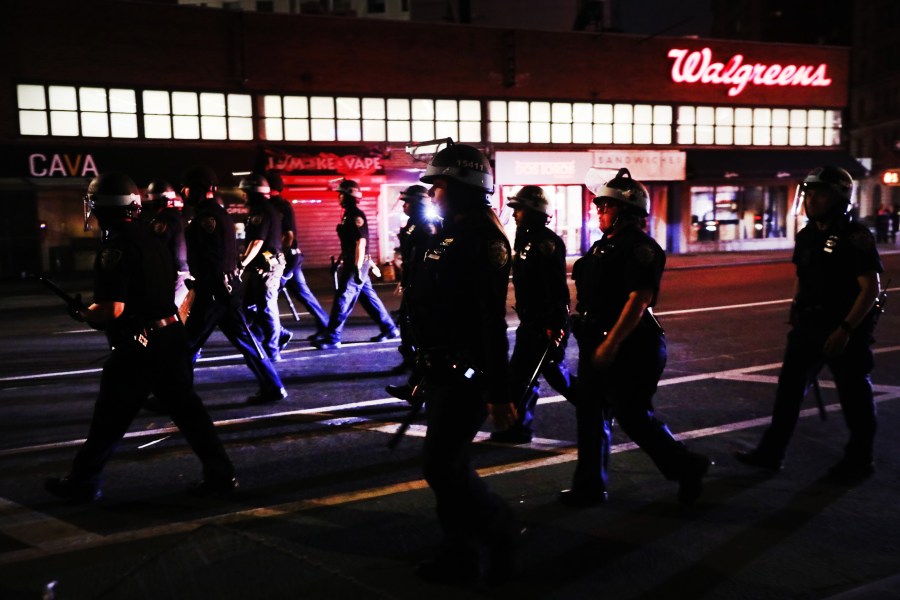 Police enforce an 8 p.m. curfew as thousands of demonstrators again take to the streets of Manhattan to show anger at the police killing of George Floyd on June 2, 2020. (Spencer Platt / Getty Images)