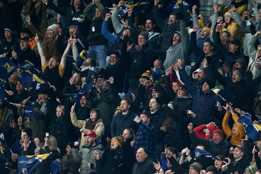 Fans watch during the Super Rugby match between the Highlanders and Chiefs on June 13, 2020, in Dunedin, New Zealand. (Dianne Manson/Getty Images)