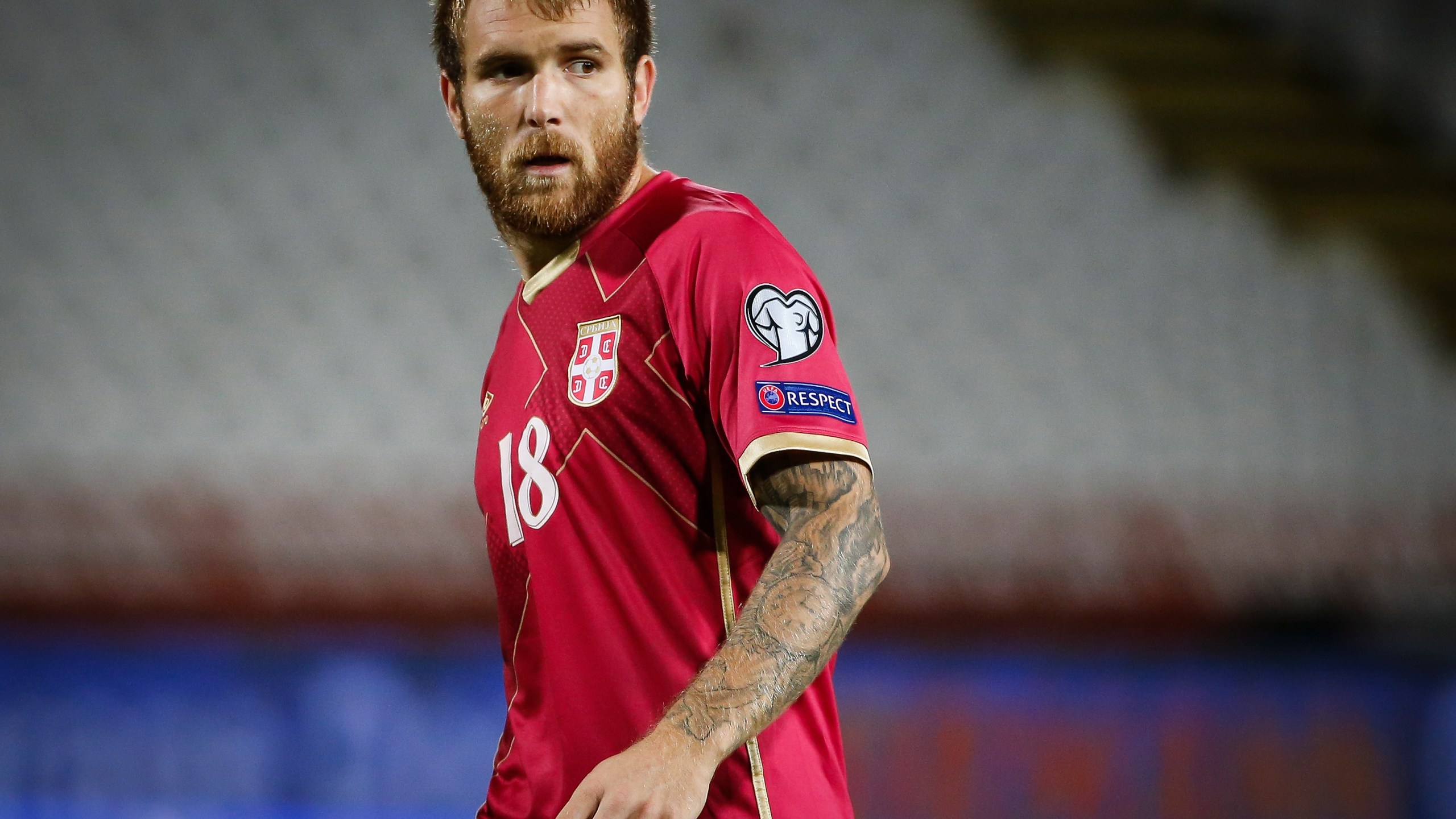 Aleksandar Katai of Serbia looks on during the FIFA 2018 World Cup Qualifier between Serbia and Ireland at stadium Rajko Mitic on Sept. 5, 2016 in Belgrade. (Srdjan Stevanovic/Getty Images)