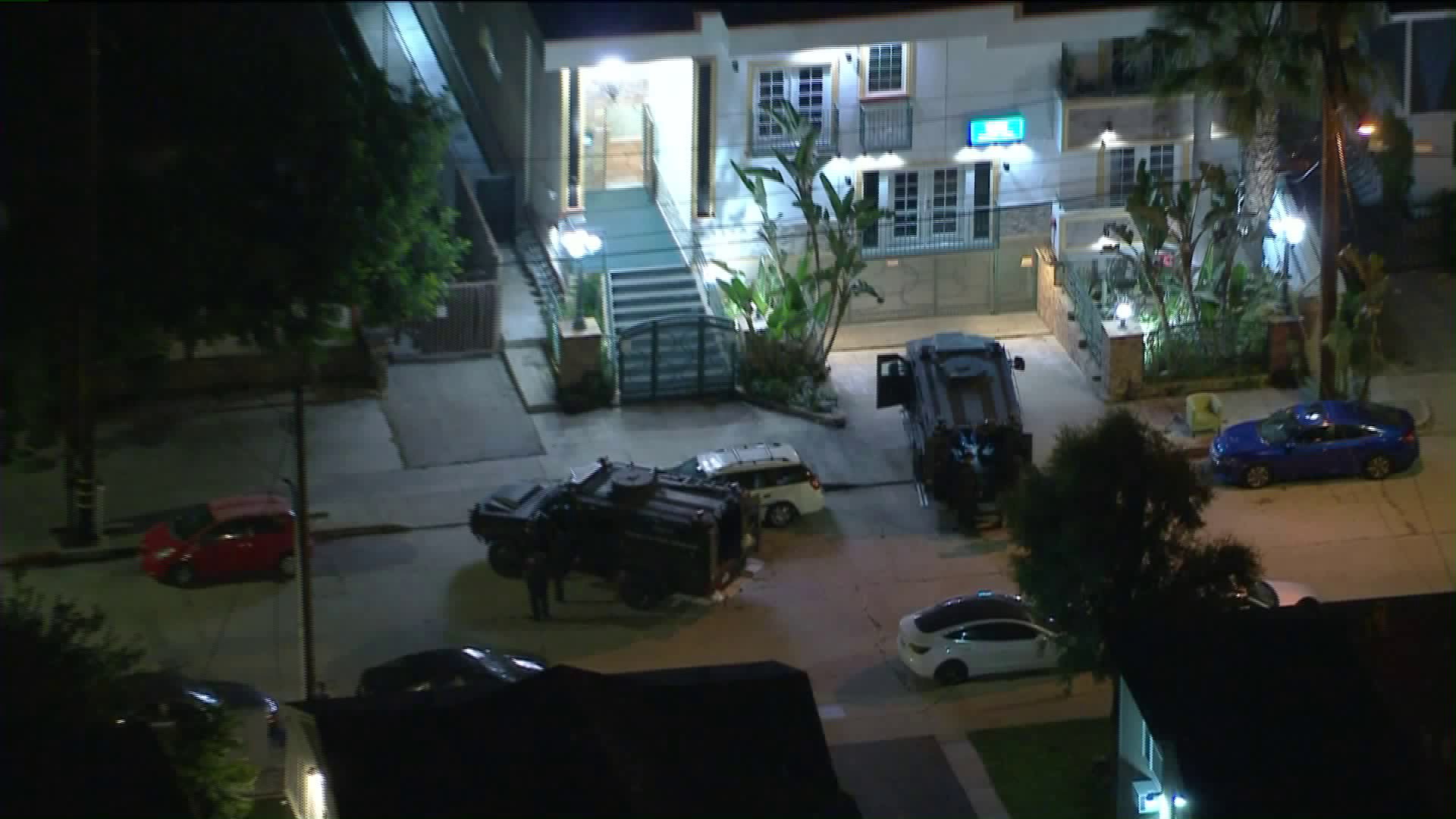 Police engage in a standoff in North Hollywood on June 7, 2020. (KTLA)