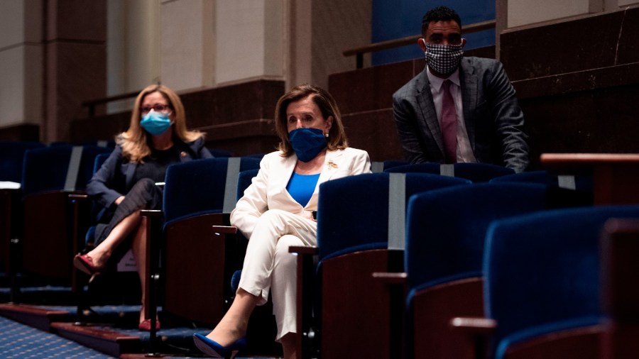 Speaker of the House Nancy Pelosi (D-CA) listens during a hearing on Capitol Hill of the House Judiciary committee about policing practices and law enforcement accountability prompted by the death of George Floyd while in police custody June 10, 2020, in Washington, DC. (Brendan Smialowski/Pool/AFP/Getty Images)