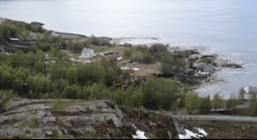 Several houses have been swept into the sea following a powerful landslide in Alta municipality, northern Norway, on June 3, 2020. (CNN)