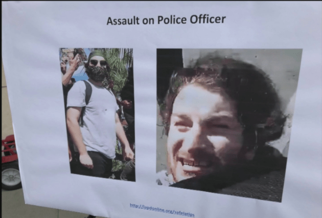 Officials displayed these photos during a news conference at LAPD's downtown L.A. headquarters on June 29, 2020. (KTLA)