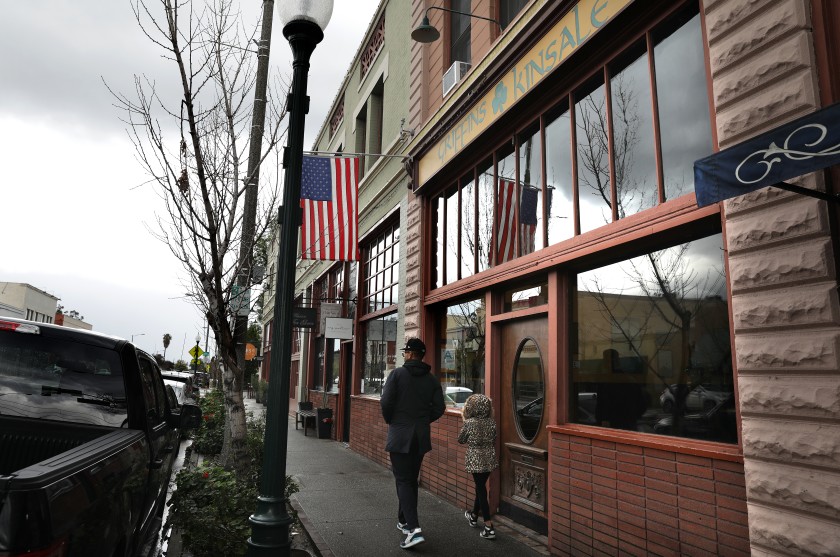 The Griffins of Kinsale Irish pub in South Pasadena was open on March 17, 2020, for St. Patrick’s Day. (Christina House / Los Angeles Times)