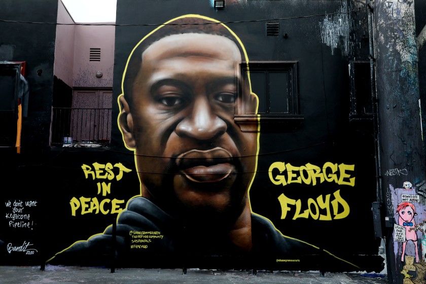 A mural of George Floyd in L.A.'s Melrose District.(Gary Coronado / Los Angeles Times)