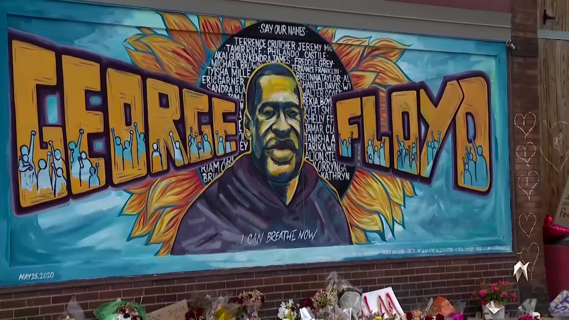 A file image of a mural of George Floyd in Minneapolis.