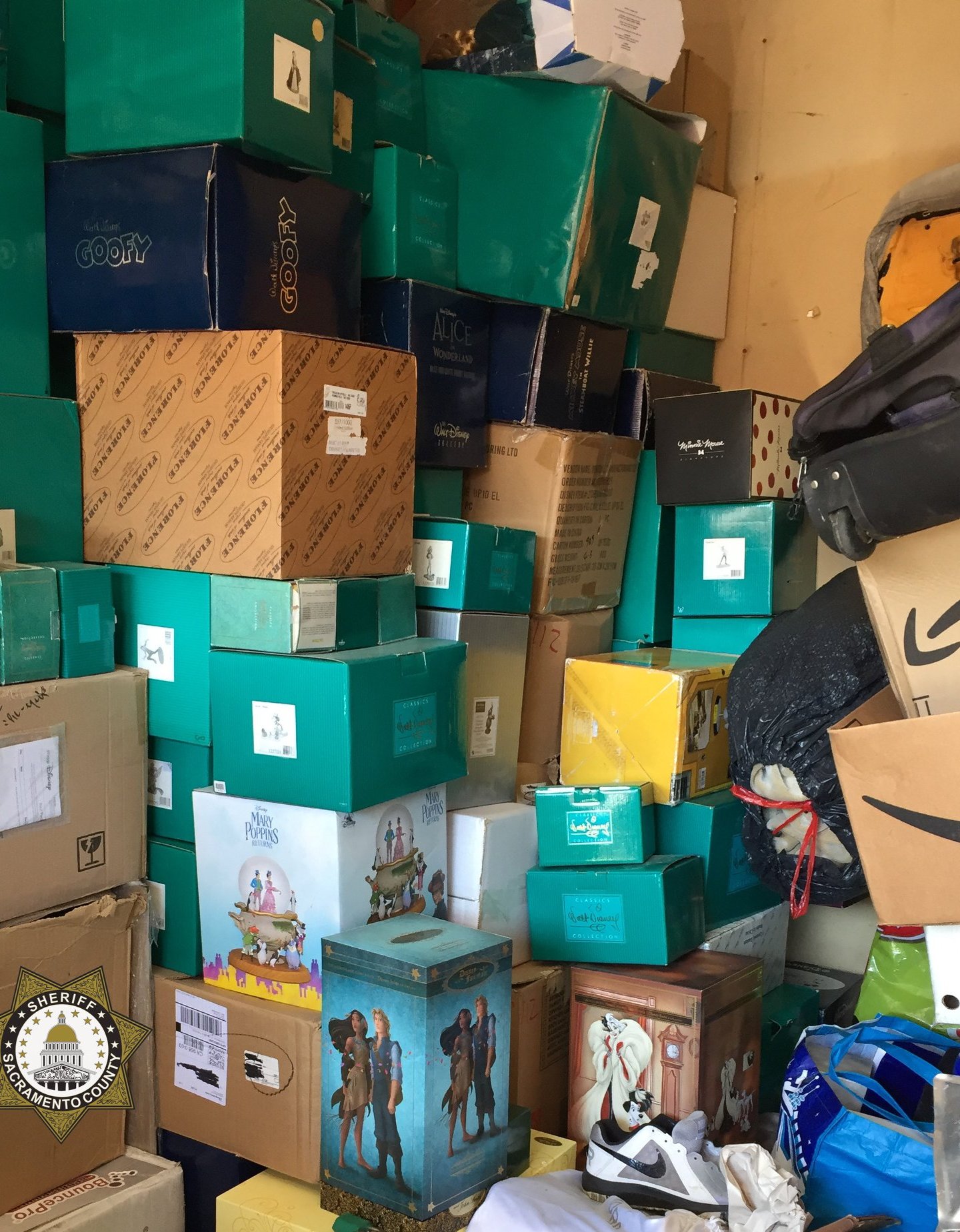 Authorities found thousands of dollars’ worth of stolen Disney memorabilia in a northern Sacramento storage unit on June 30, 2020.(Sacramento County Sheriff’s Department)