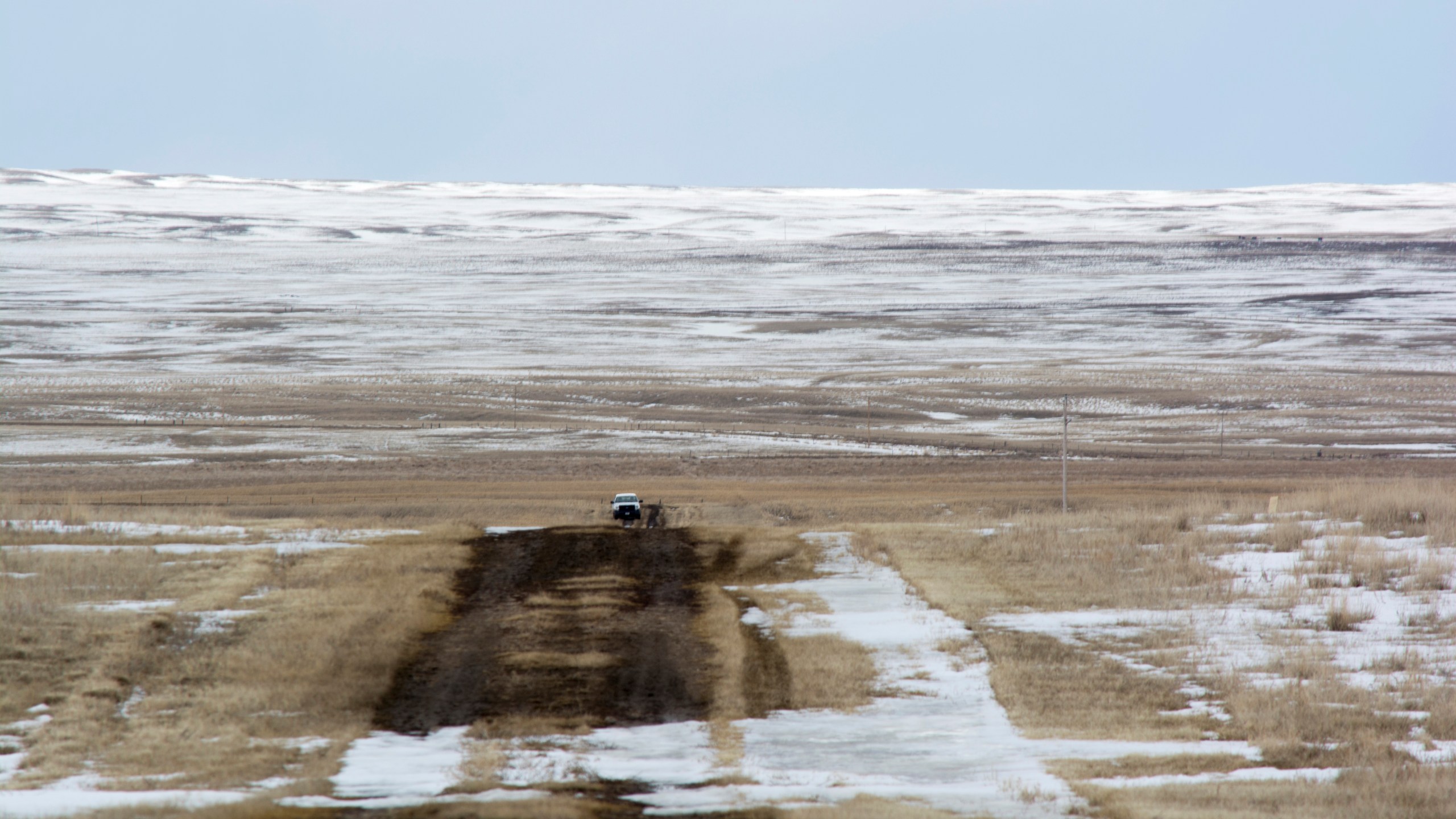 This March 11, 2020, file photo provided by the Bureau of Land Management shows the proposed route of the Keystone XL oil pipeline where it crosses into the United States from Canada in Phillips County, Montana. (Al Nash / Bureau of Land Management via Associated Press)