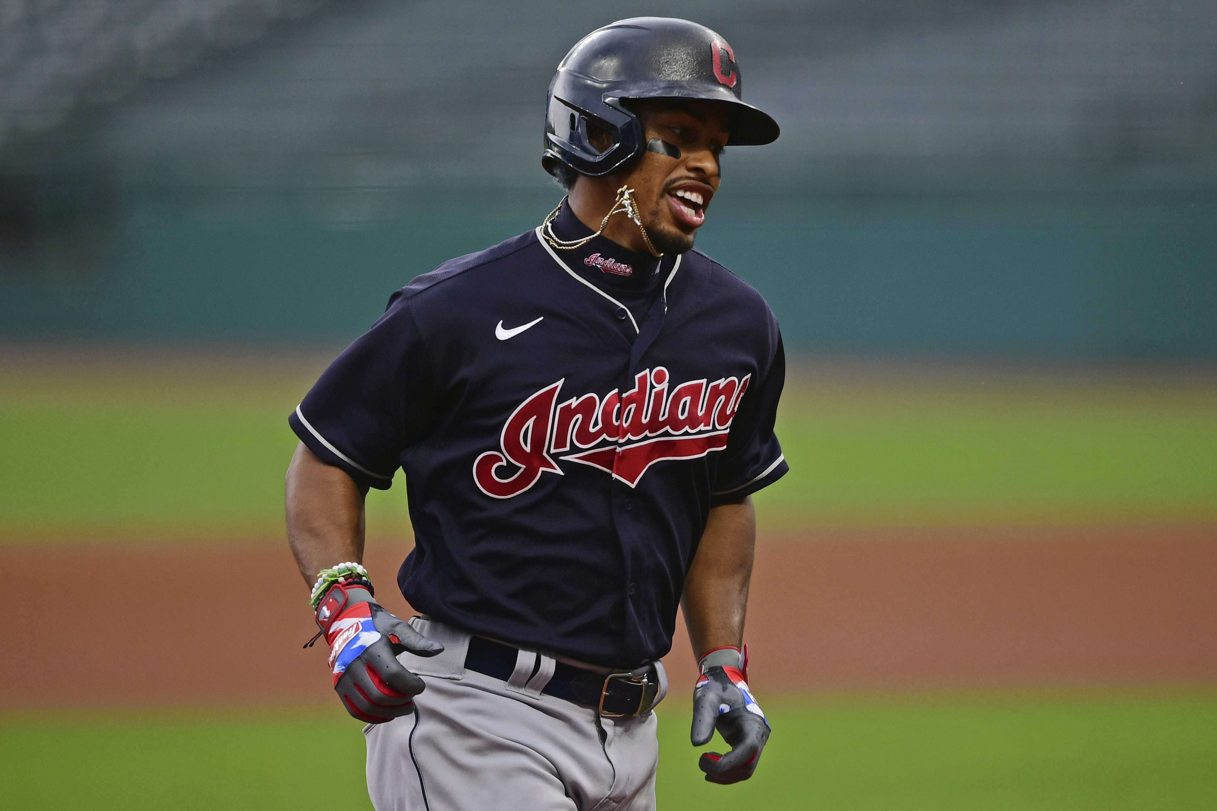 In this Friday, July 10, 2020 file photo, Cleveland Indians' Francisco Lindor runs the bases after hitting a home run during a simulated game at Progressive Field in Cleveland.(David Dermer/Associated Press)