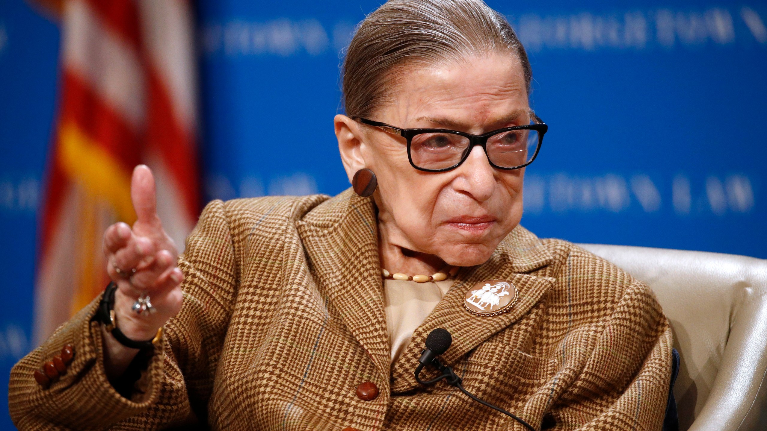 In this Feb. 10, 2020, file photo U.S. Supreme Court Associate Justice Ruth Bader Ginsburg speaks during a discussion on the 100th anniversary of the ratification of the 19th Amendment at Georgetown University Law Center in Washington. (Patrick Semansky / Associated Press)