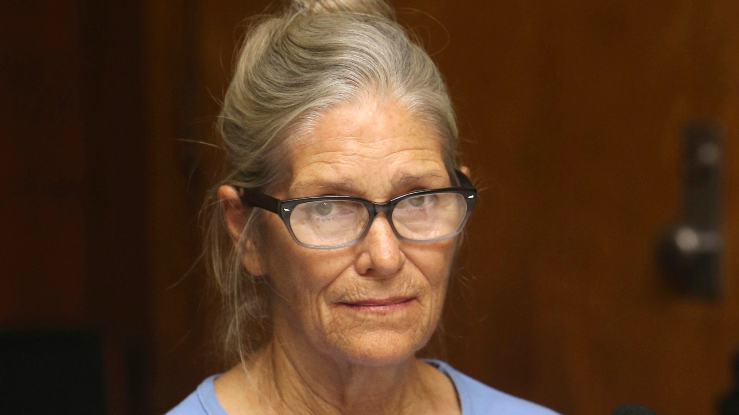 In this Sept. 6, 2017, file photo, is Leslie Van Houten at her parole hearing at the California Institution for Women in Corona. (StanLim/Los Angeles Daily News via AP, Pool, File)