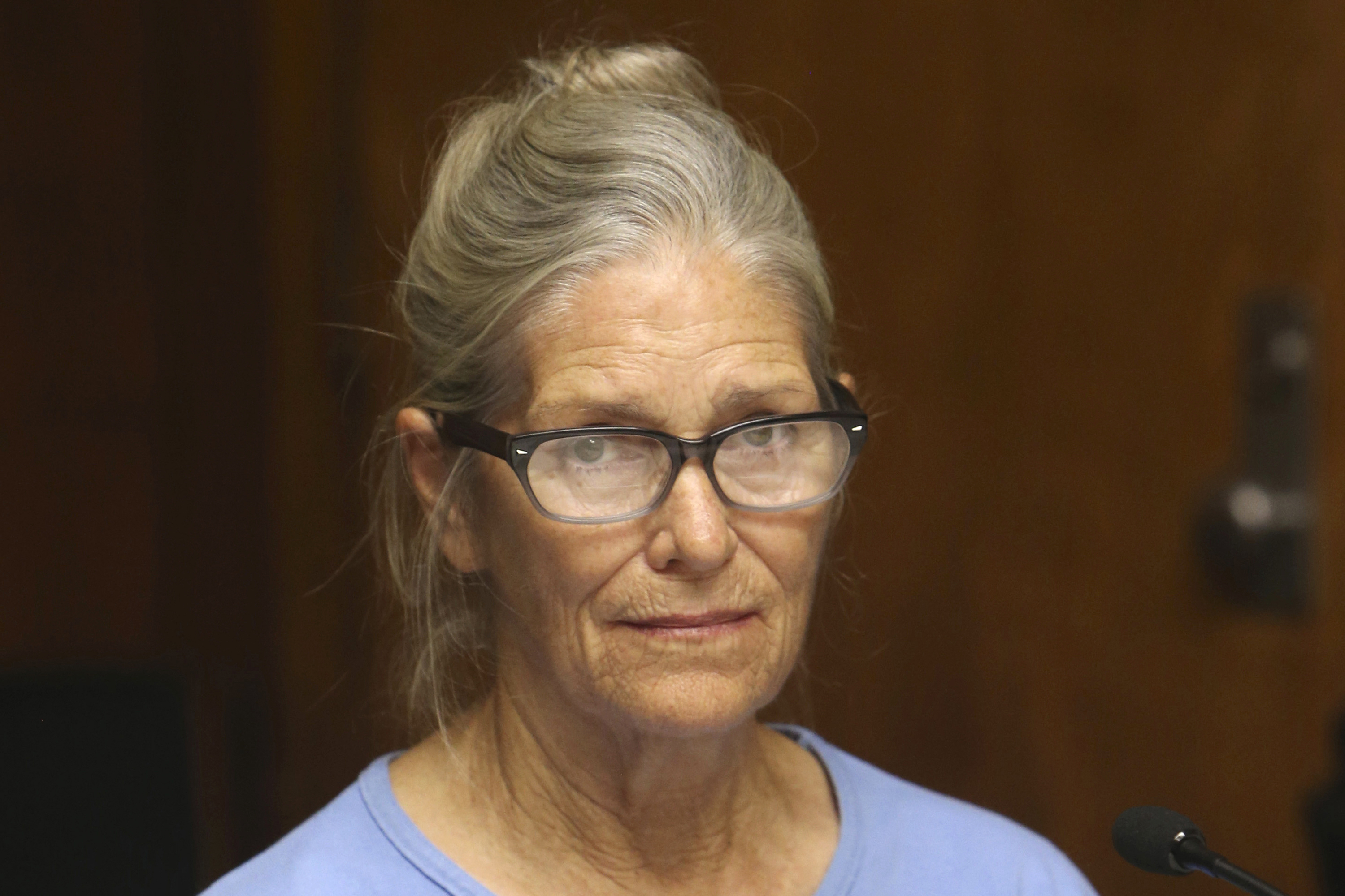 In this Sept. 6, 2017, file photo, is Leslie Van Houten at her parole hearing at the California Institution for Women in Corona. (StanLim/Los Angeles Daily News via AP, Pool, File)