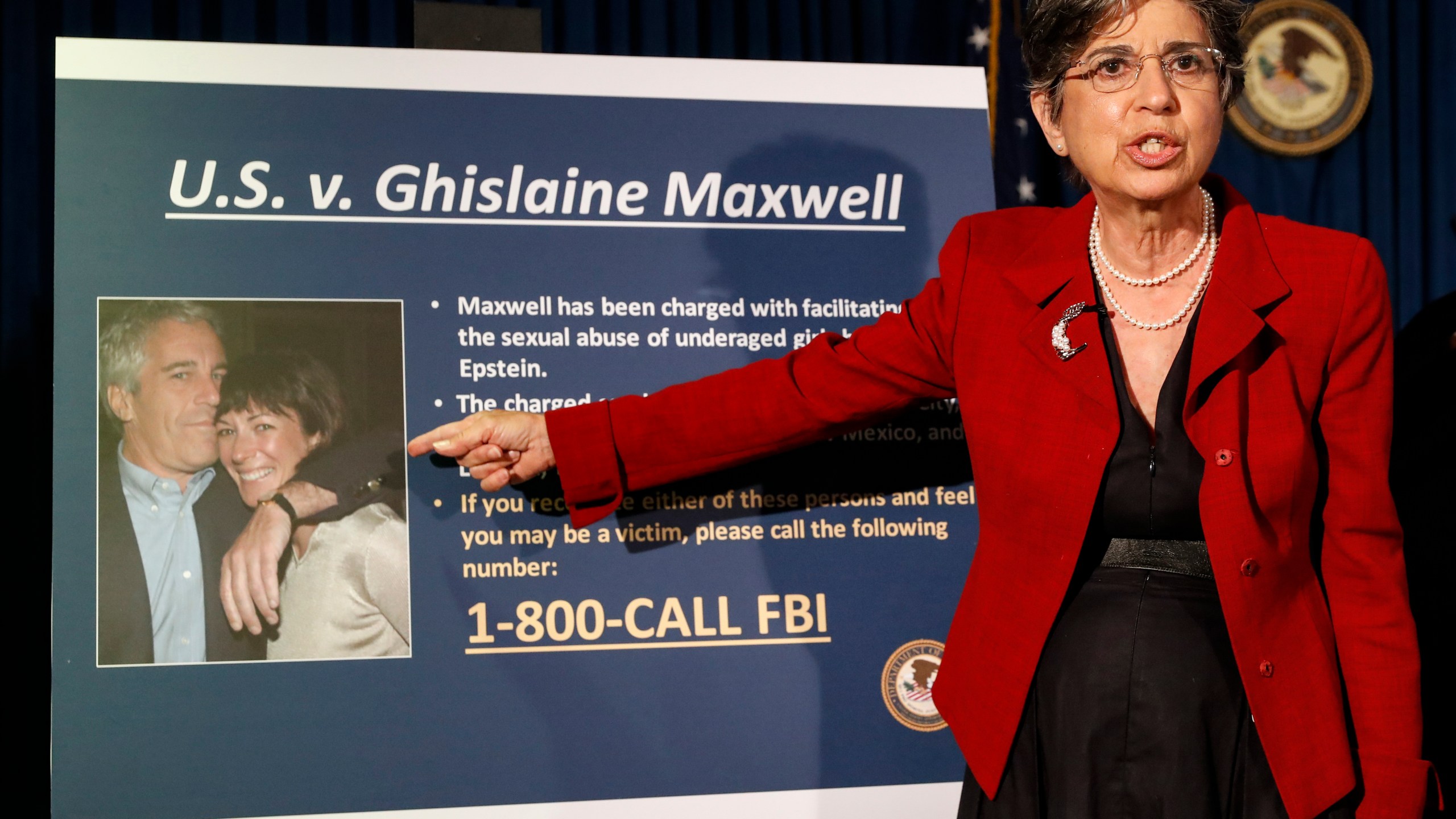 Audrey Strauss, acting U.S. Attorney for the Southern District of New York, speaks during a news conference in New York on July 2, 2020, to announce charges against Ghislaine Maxwell for her alleged role in the sexual exploitation and abuse of multiple minor girls by Jeffrey Epstein. (John Minchillo / Associated Press)