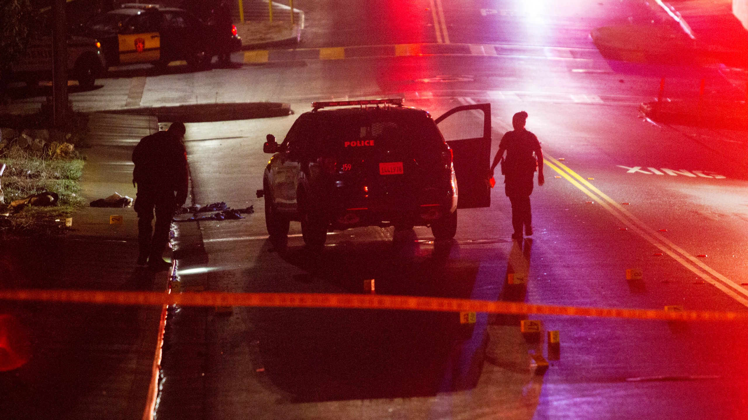 In this Oct. 16, 2016, file photo, Vallejo police officers work at the scene of a police shooting in Vallejo. (Chris Preovolos / San Francisco Chronicle via Associated Press)