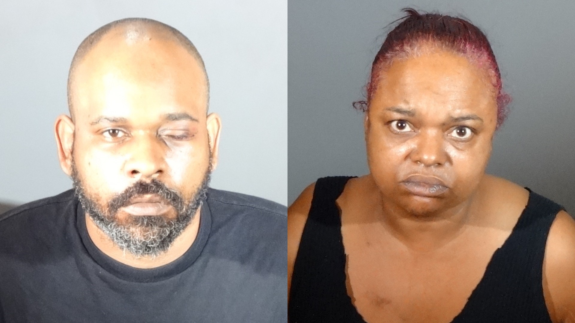 Umeir Hawkins, left, and Sabrina Carter, right, are seen in booking photos released by Gardena police.