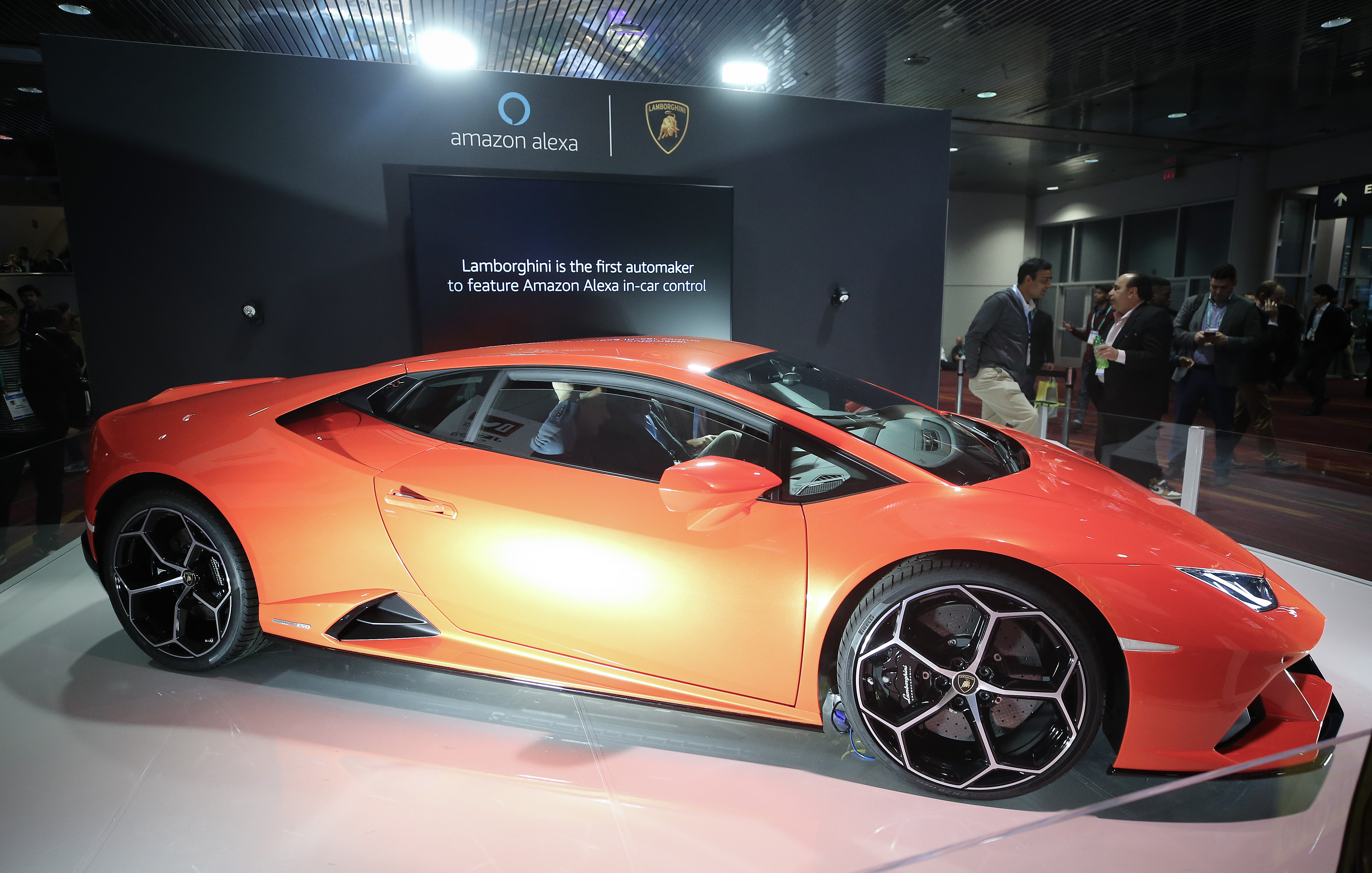 In this file photo, a Lamborghini Huracan Evo is displayed at CES 2020 at the Las Vegas Convention Center on January 8, 2020 in Las Vegas, Nevada. (Mario Tama/Getty Images)