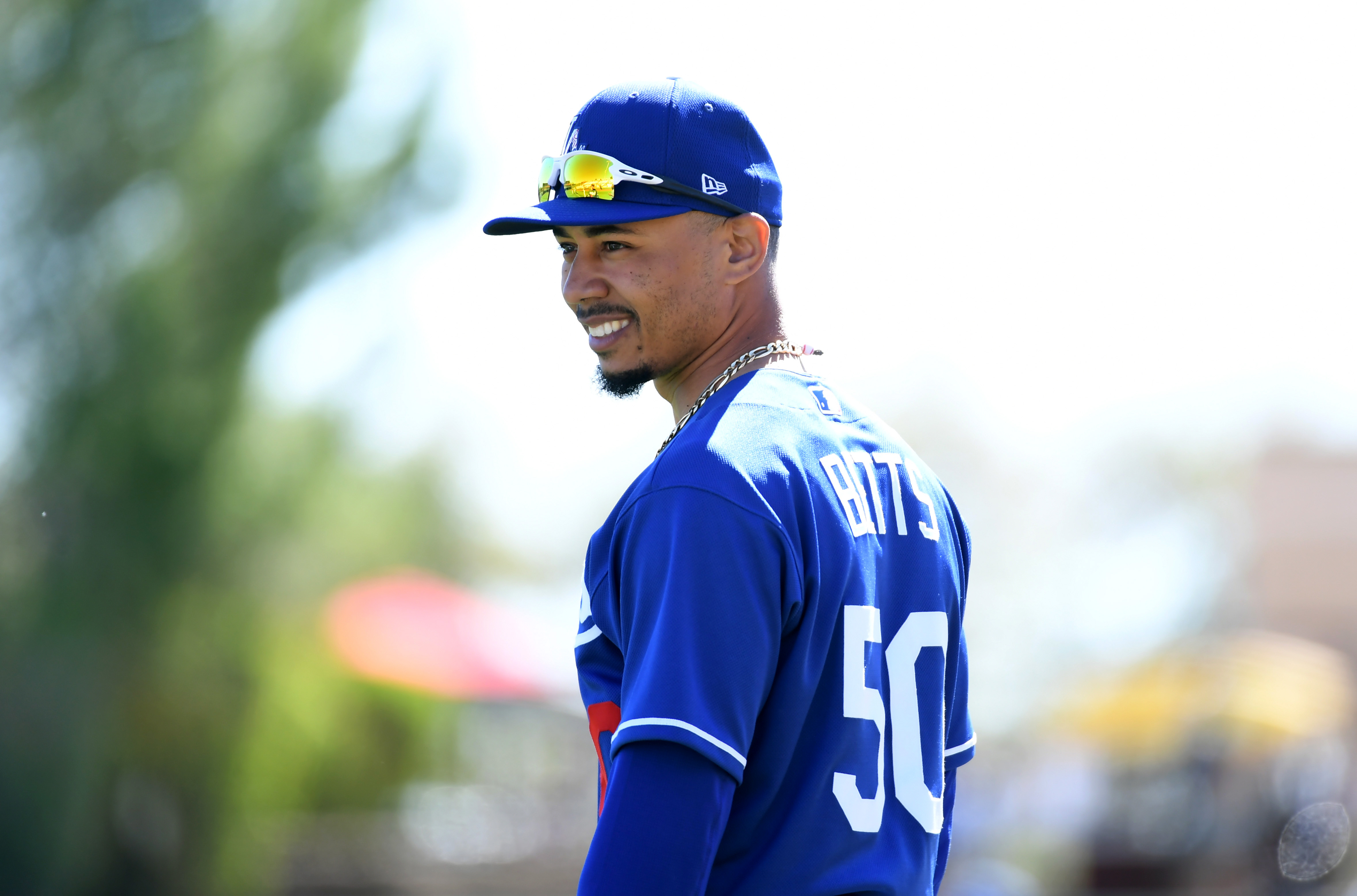 Mookie Betts prepares for a spring training game against the Los Angeles Angels at Camelback Ranch on Feb. 26, 2020 in Glendale, Arizona.(Norm Hall/Getty Images)