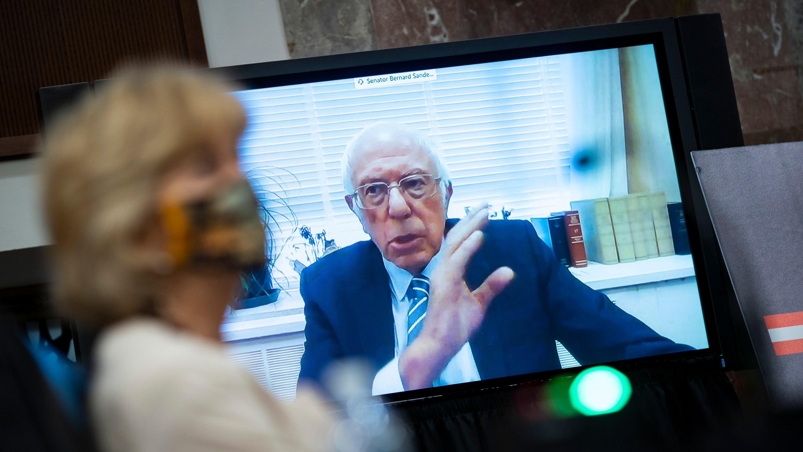 Sen. Bernie Sanders (I-VT) speaks via teleconference during a Senate Help Committee hearing on June 30, 2020, in Washington, DC. (Al Drago - Pool/Getty Images)