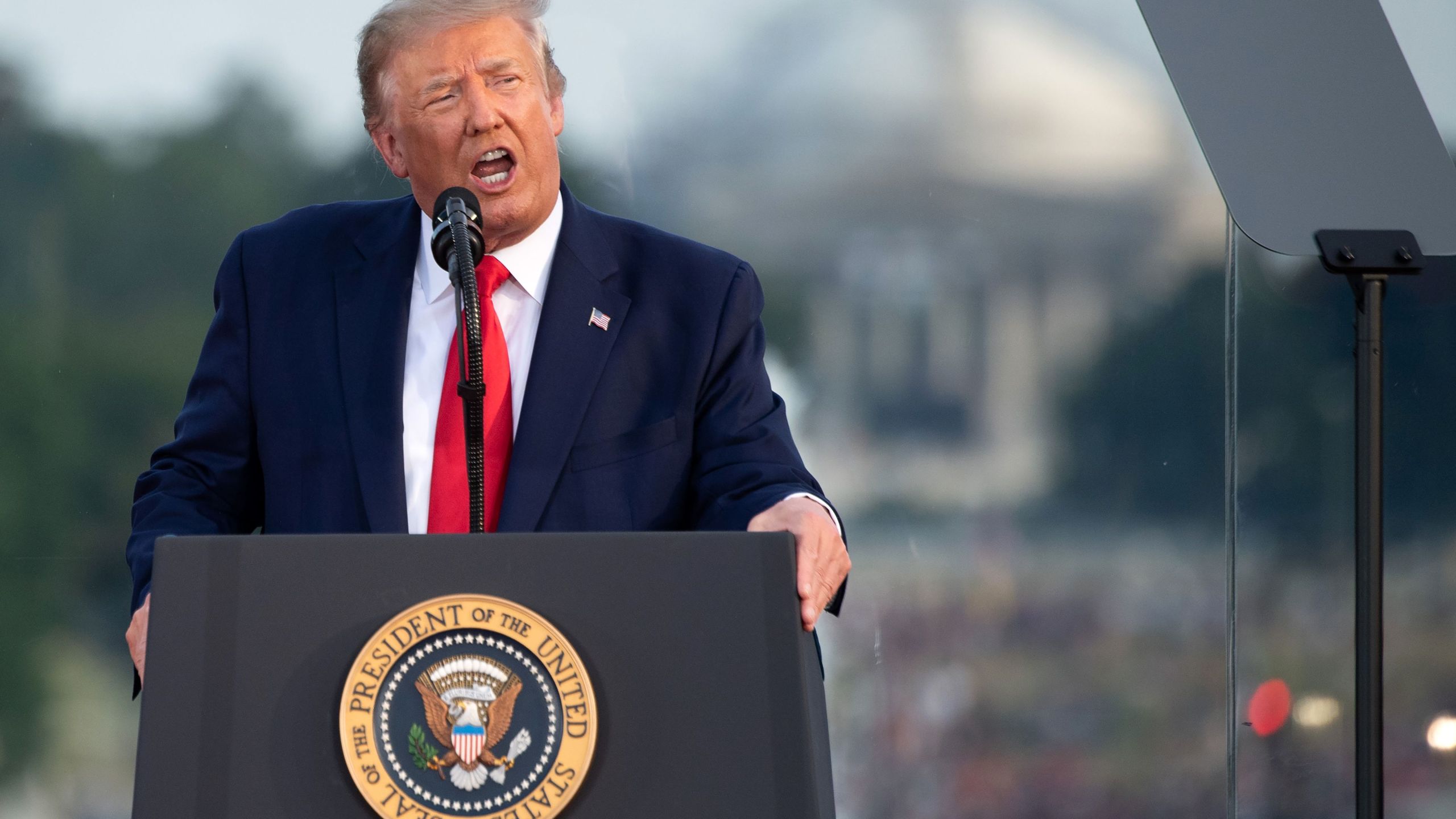 Donald Trump speaks during an Independence Day event on the South Lawn of the White House on July 4, 2020. (SAUL LOEB/AFP via Getty Images)