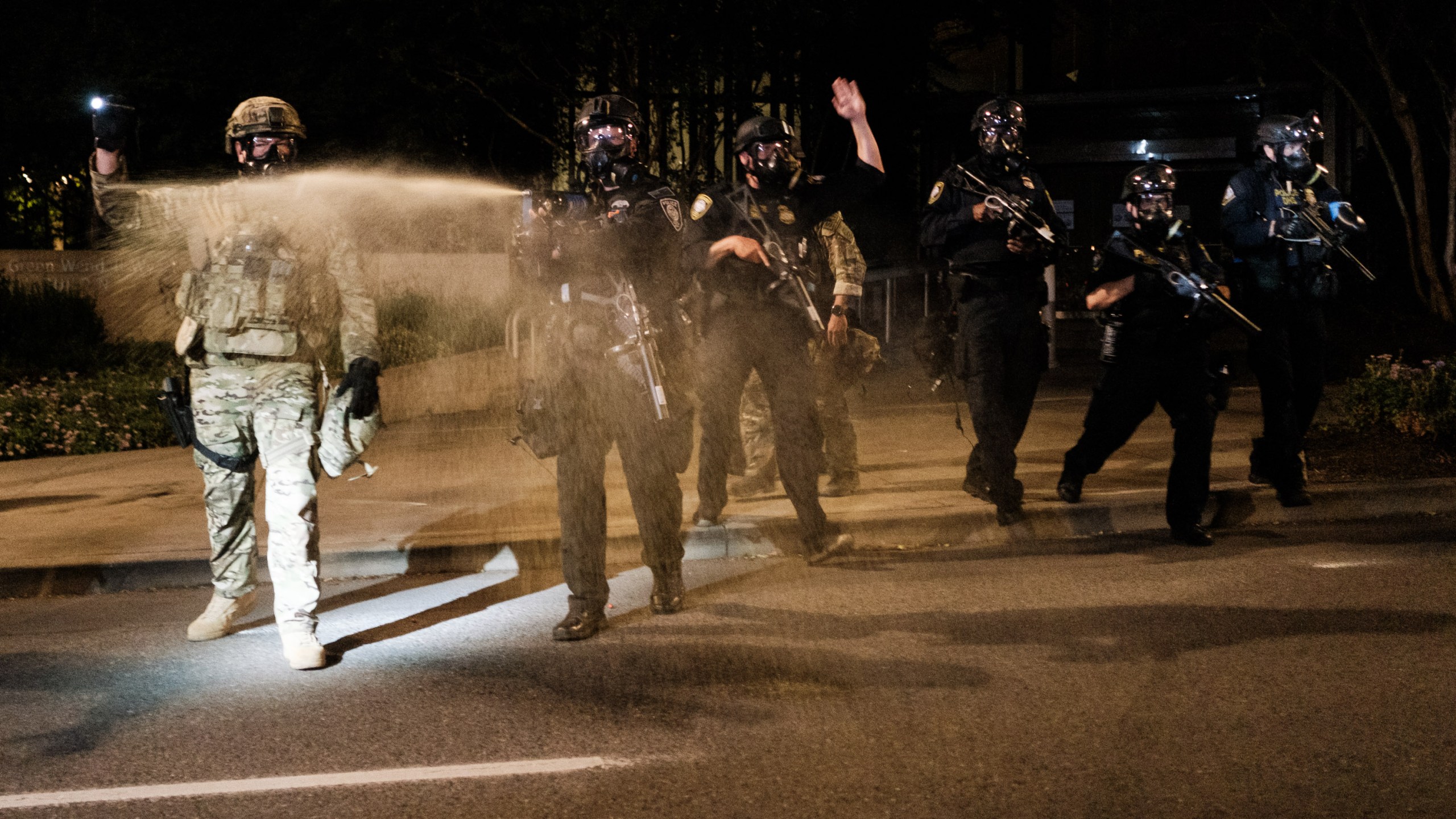 Federal officers use tear gas on protesters outside the Multnomah County Justice Center on July 17, 2020 in Portland, Oregon. (Mason Trinca/Getty Images)