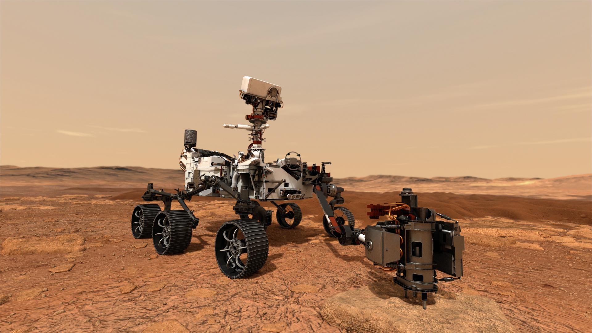 This illustration made available by NASA depicts the Perseverance Mars rover on the red planet's surface.