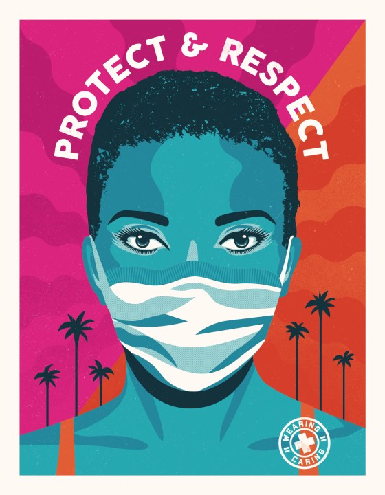 A poster encouraging mask use created by Shepard Fairey’s Studio Number One was released by the city of Los Angeles on July 17, 2020.