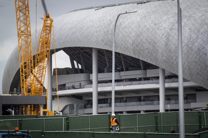 A second construction worker has died at the SoFi Stadium site in Inglewood.(Allen J. Schaben / Los Angeles Times)