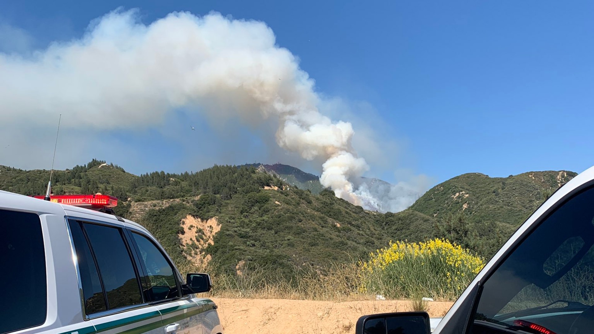 The Mount R Fire is seen in an image posted on the San Bernardino National Forest Twitter account.