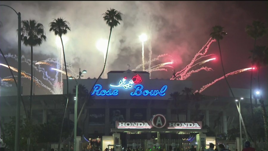 Fireworks from a show at the Rose Bowl is seen in this file photo. (KTLA)