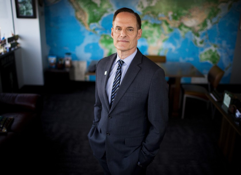 Michael Weinstein, president of AIDS Healthcare Foundation, shown at his office in Hollywood in 2017. (Barbara Davidson/Los Angeles Times)