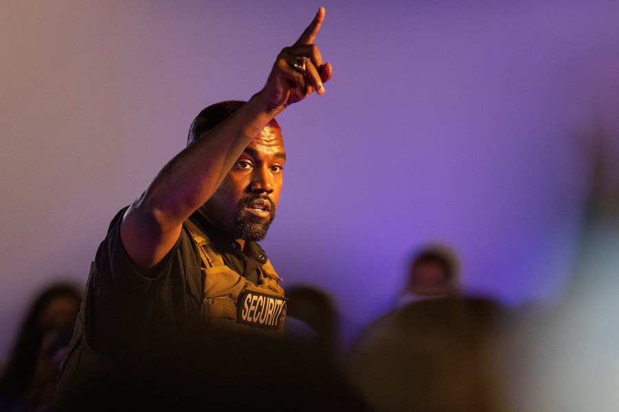 Kanye West makes his first presidential campaign appearance, on July 19, 2020 in North Charleston, S.C. (Lauren Petracca Ipetracca/The Post And Courier via AP)