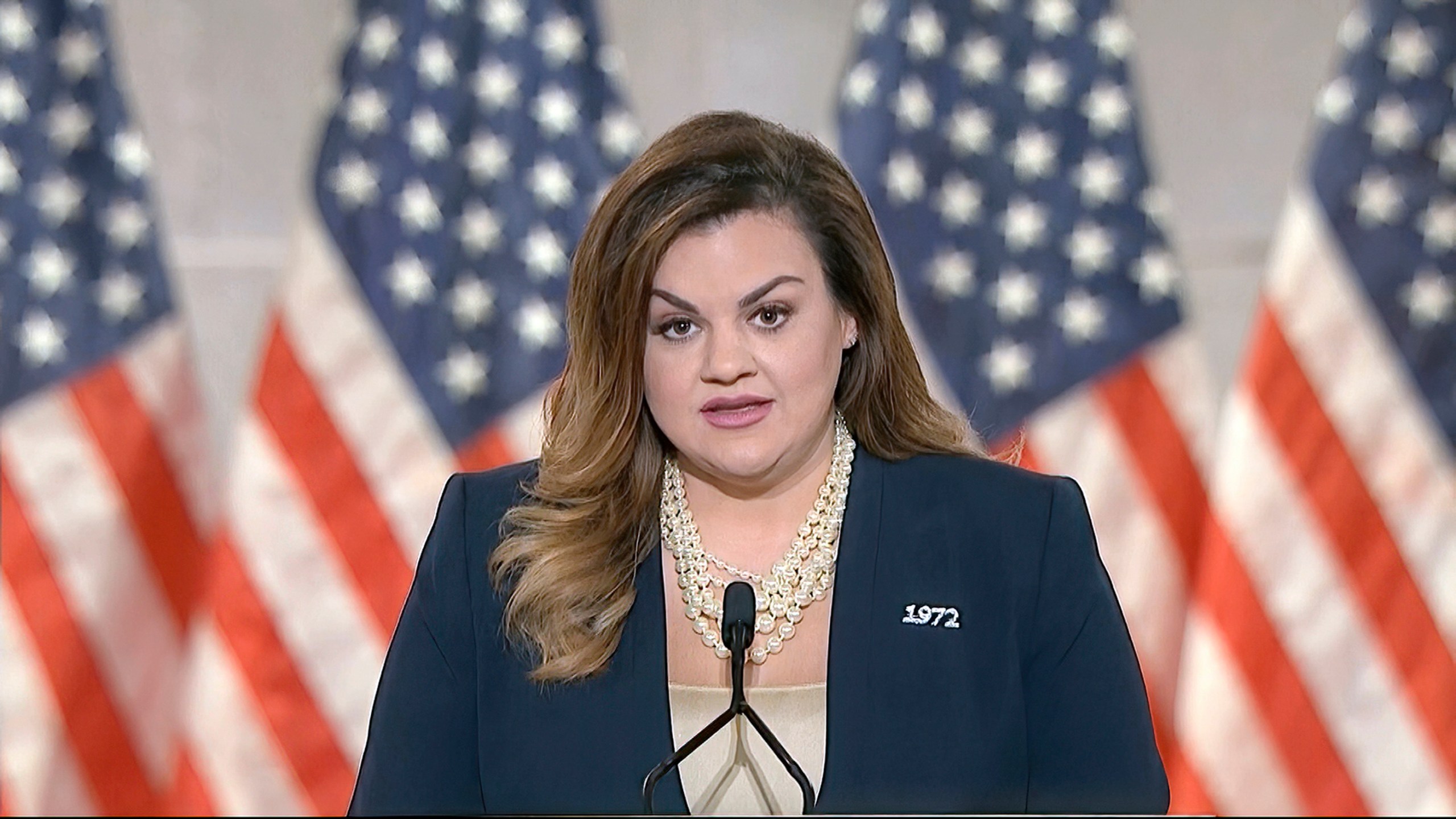 In this image from video, Abby Johnson speaks from Washington during the second night of the Republican National Convention on Aug. 25, 2020. (Courtesy of the Committee on Arrangements for the 2020 Republican National Committee via Associated Press)