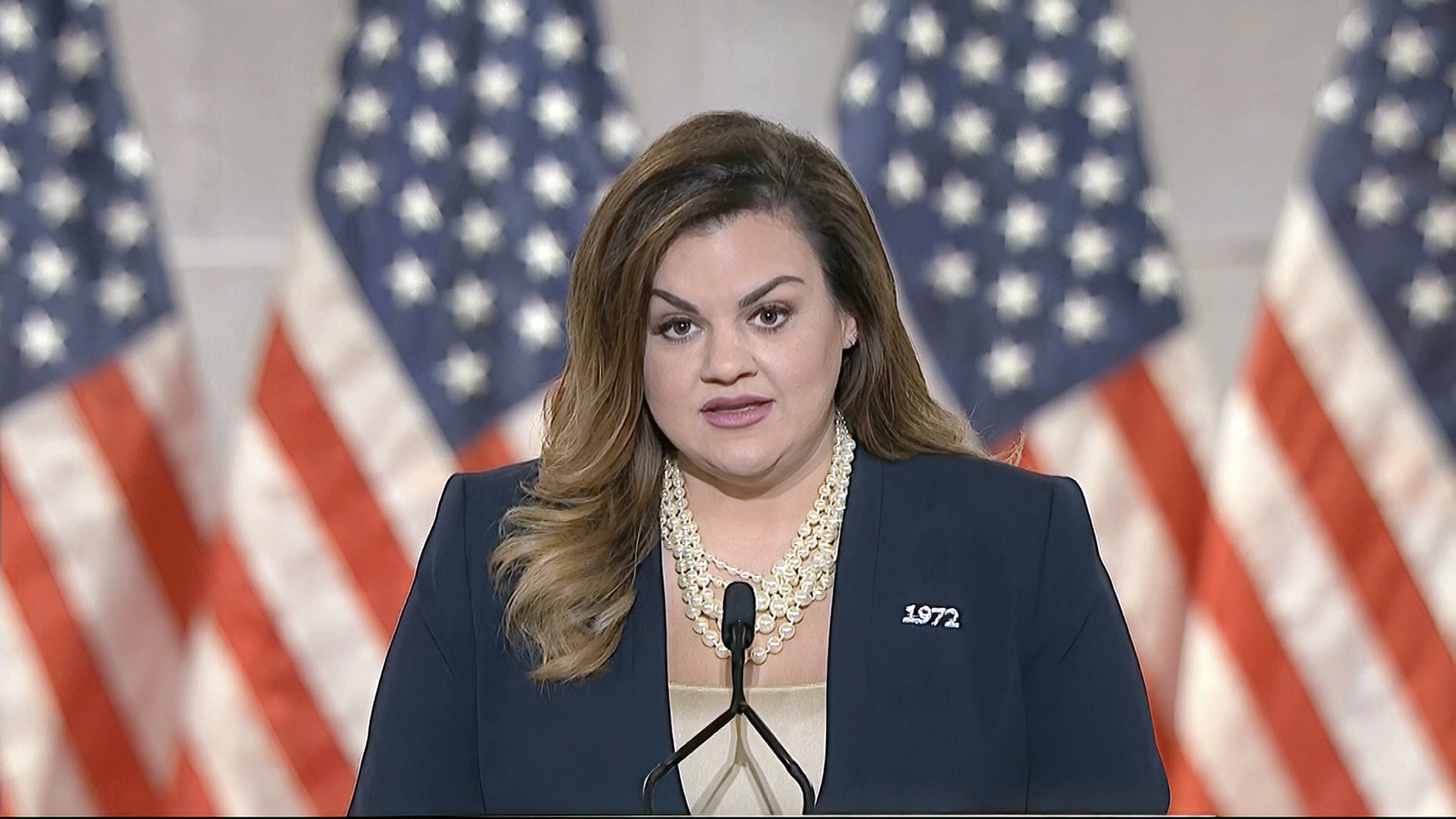 In this image from video, Abby Johnson speaks from Washington during the second night of the Republican National Convention on Aug. 25, 2020. (Courtesy of the Committee on Arrangements for the 2020 Republican National Committee via Associated Press)