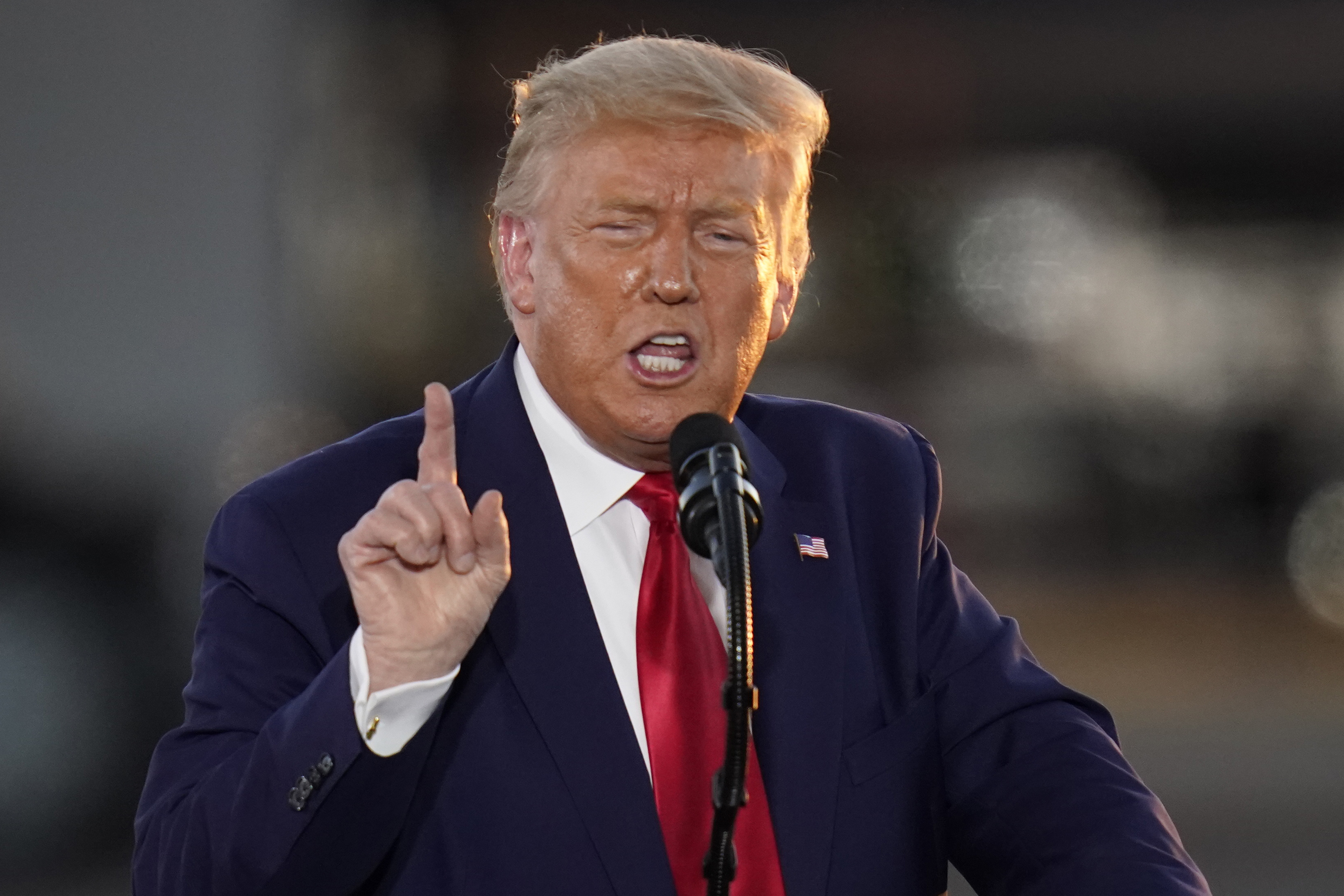 Donald Trump speaks during a campaign rally at Manchester-Boston Regional Airport, Friday, Aug. 28, 2020, in Londonderry, N.H. (AP Photo/Charles Krupa)