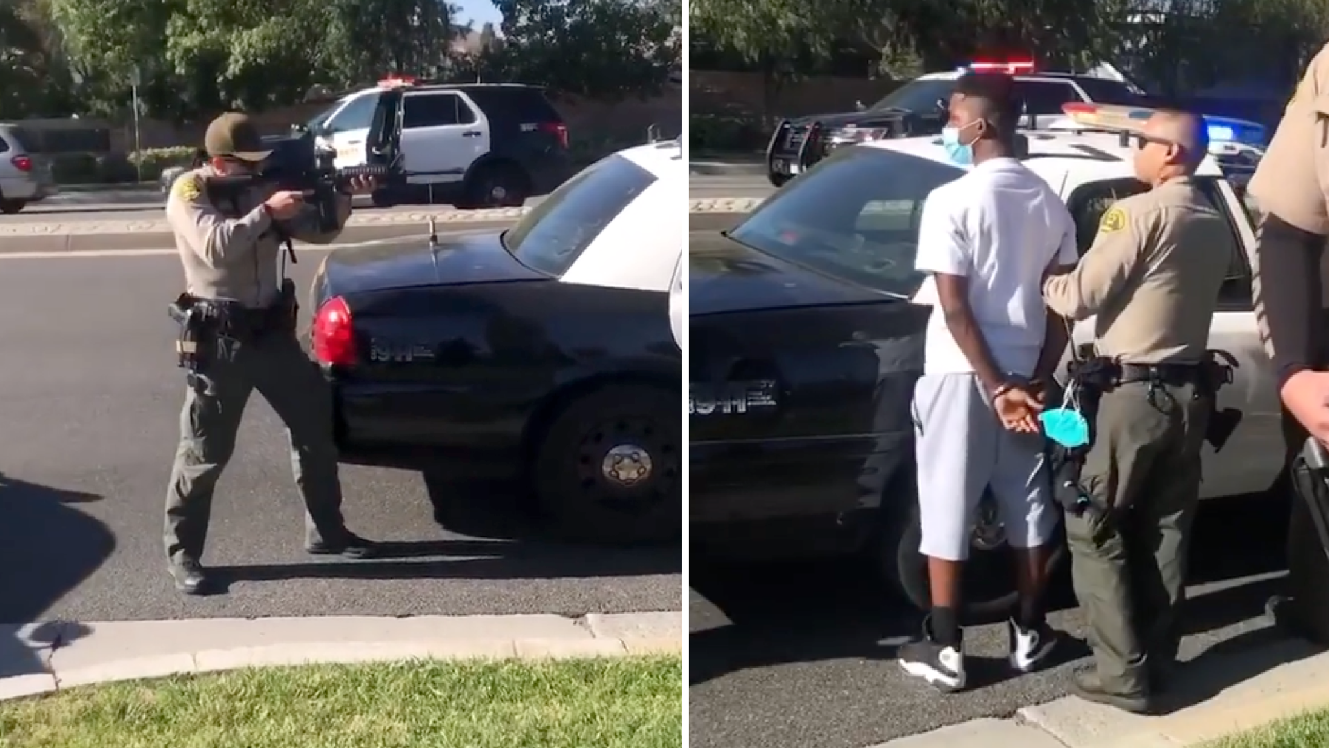 Deputies point guns at and detain teens in Santa Clarita on Aug. 7, 2020. (tammilaray/ Instagram)