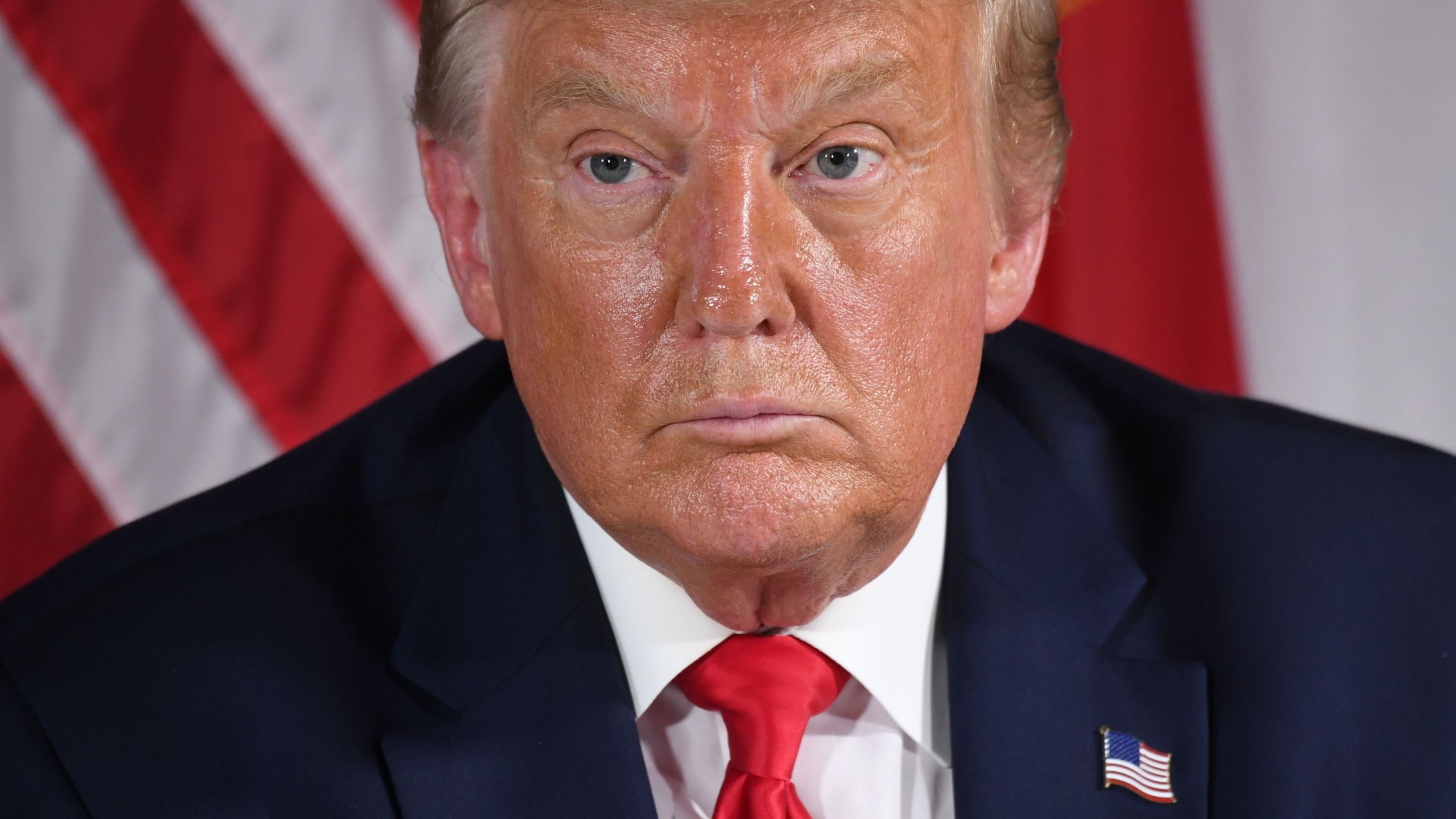 Donald Trump holds a COVID-19 and storm preparedness roundtable in Belleair, Florida on July 31, 2020. (SAUL LOEB/AFP via Getty Images)