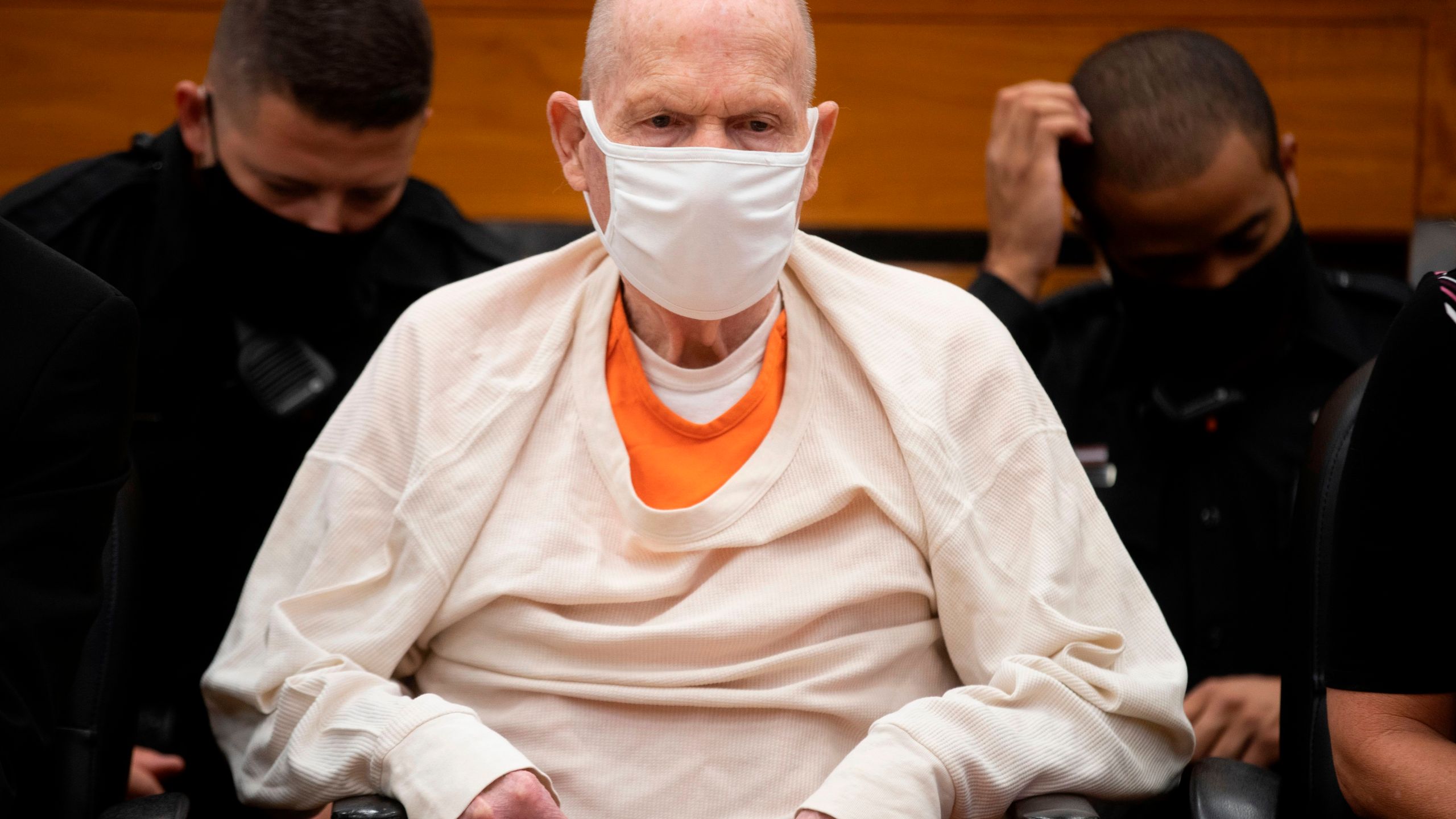 Defendant Joseph James DeAngelo looks on in the courtroom during the third day of victim impact statements at the Gordon D. Schaber Sacramento County Courthouse on August 20, 2020, in Sacramento, California. (SANTIAGO MEJIA/POOL/AFP via Getty Images)