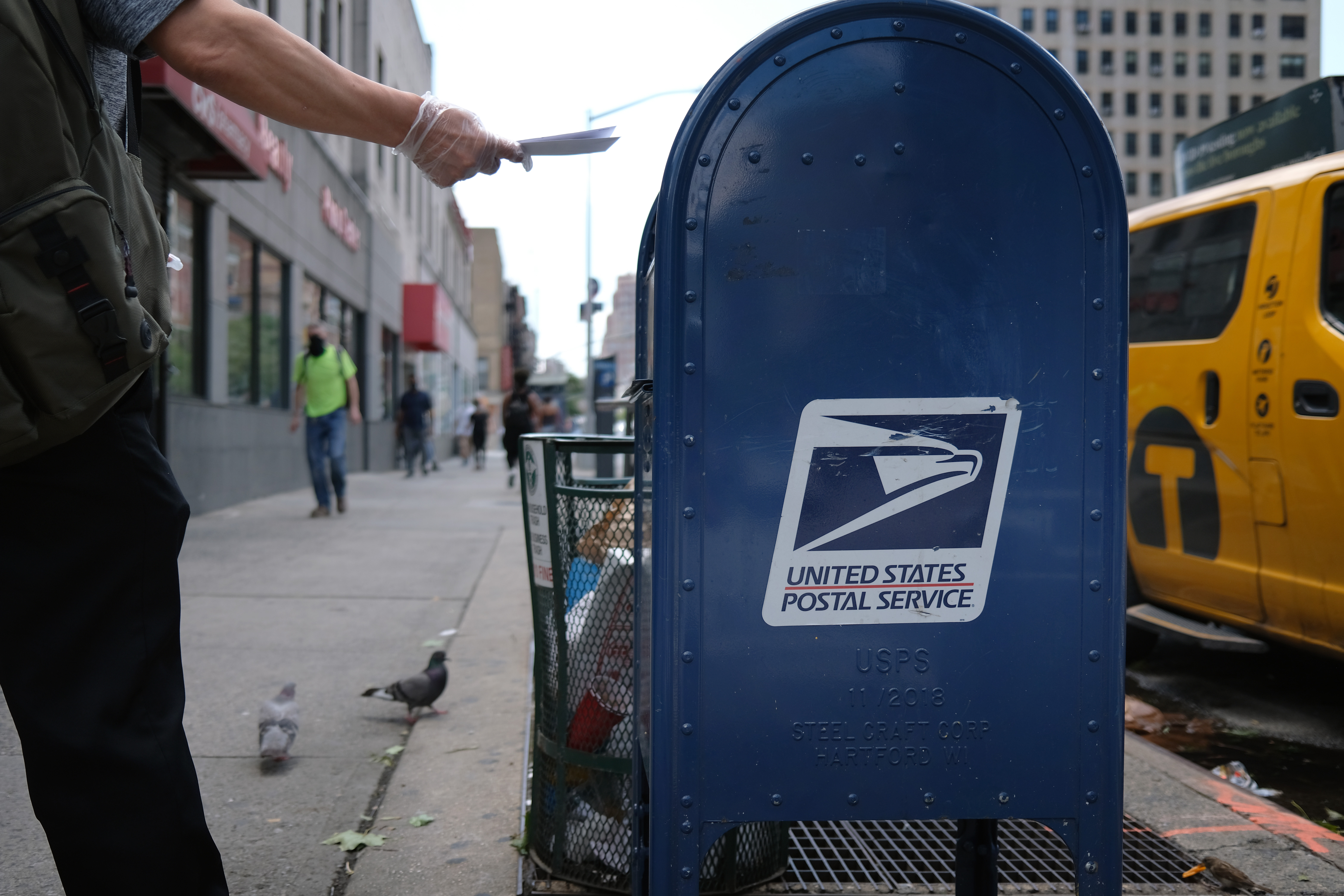 A U.S. Postal Service mail box stands in Manhattan on Aug. 5, 2020 in New York City. (Spencer Platt/Getty Images)