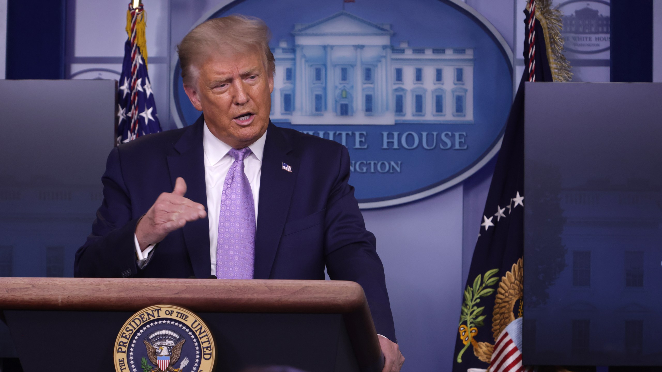 Donald Trump speaks during a news conference at the White House on Aug. 5, 2020. (Alex Wong/Getty Images)