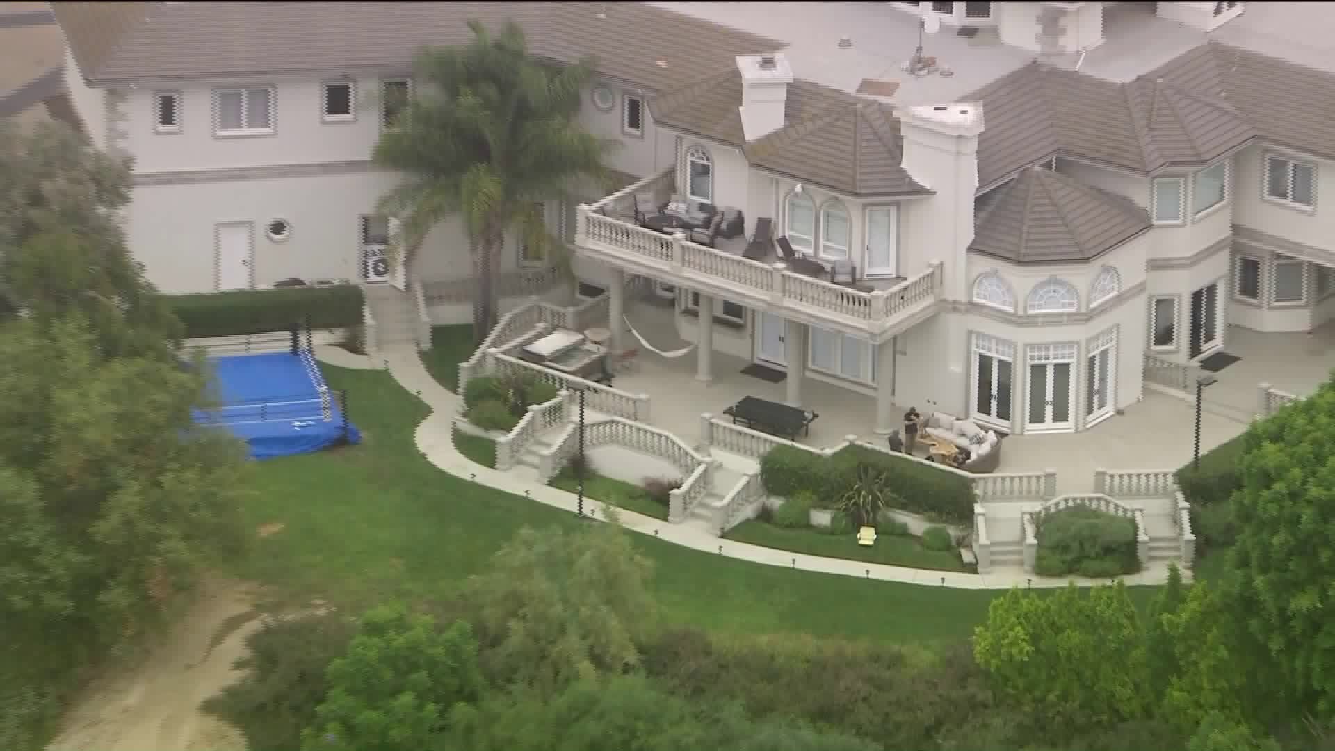 The FBI searched Jake Paul's mansion in Calabasas on Aug. 5, 2020. (KTLA)