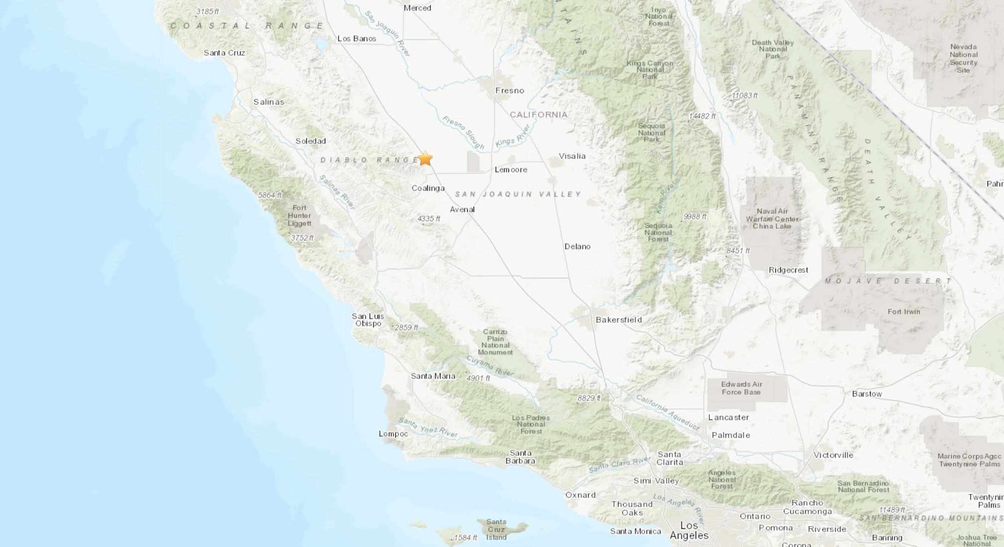 A magnitude-3.2 earthquake was reported Aug. 4, 2020, at 2:28 p.m. 11 miles from Coalinga, Calif., according to the U.S. Geological Survey. (USGS)