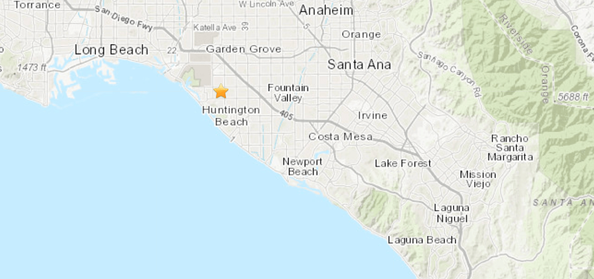 A magnitude 2.5 earthquake was reported Friday evening at 11:19 p.m. in Huntington Beach. (USGS)